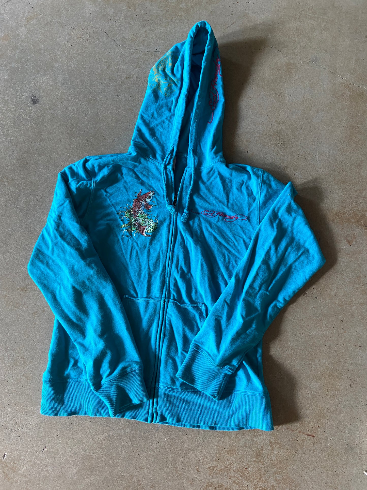 Y2K Ed Hardy Blue Zip Up Hoodie Sz Wmns M