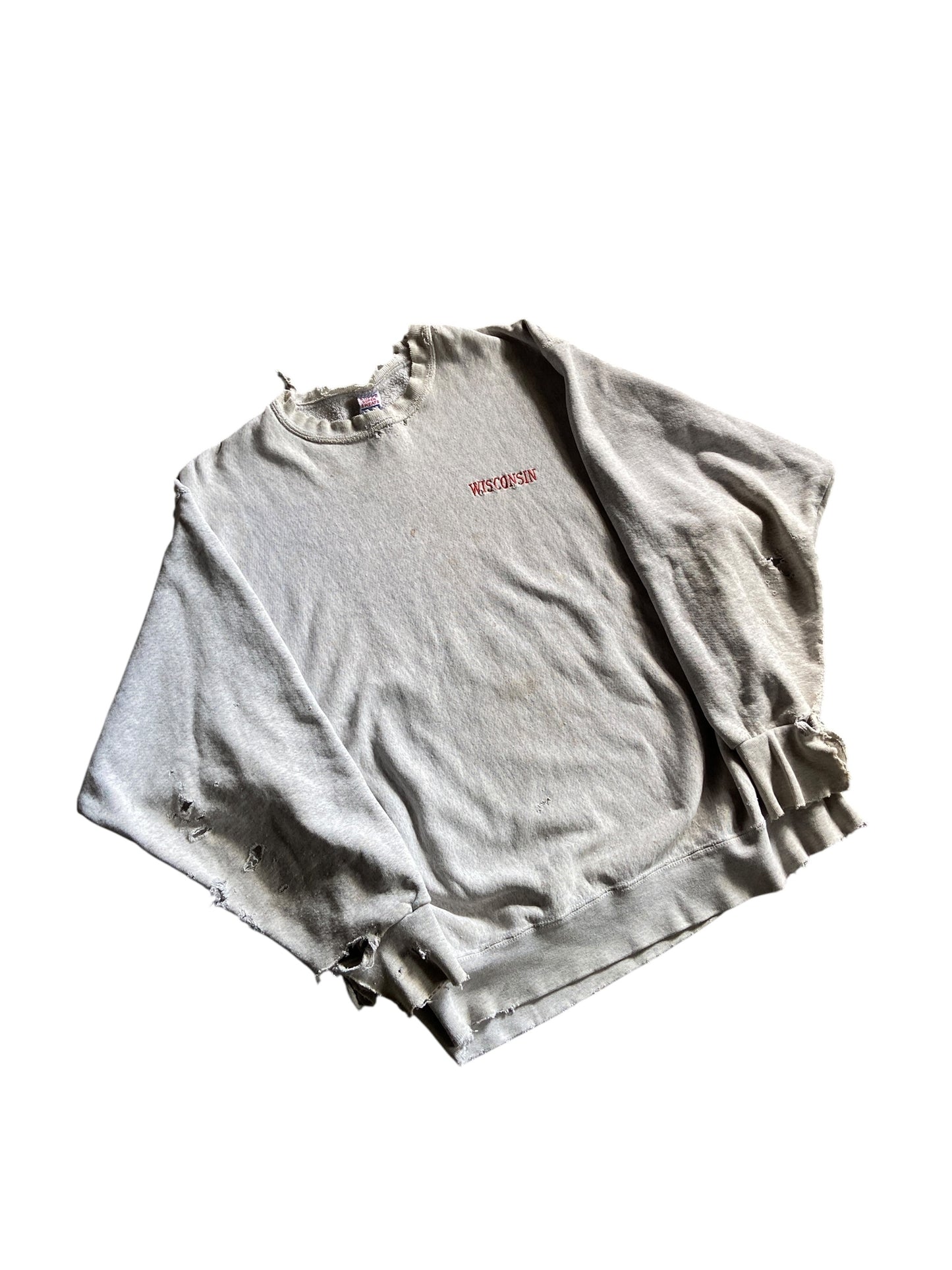 VTG Wisconsin Thrashed Crewneck Sweater Sz XXL