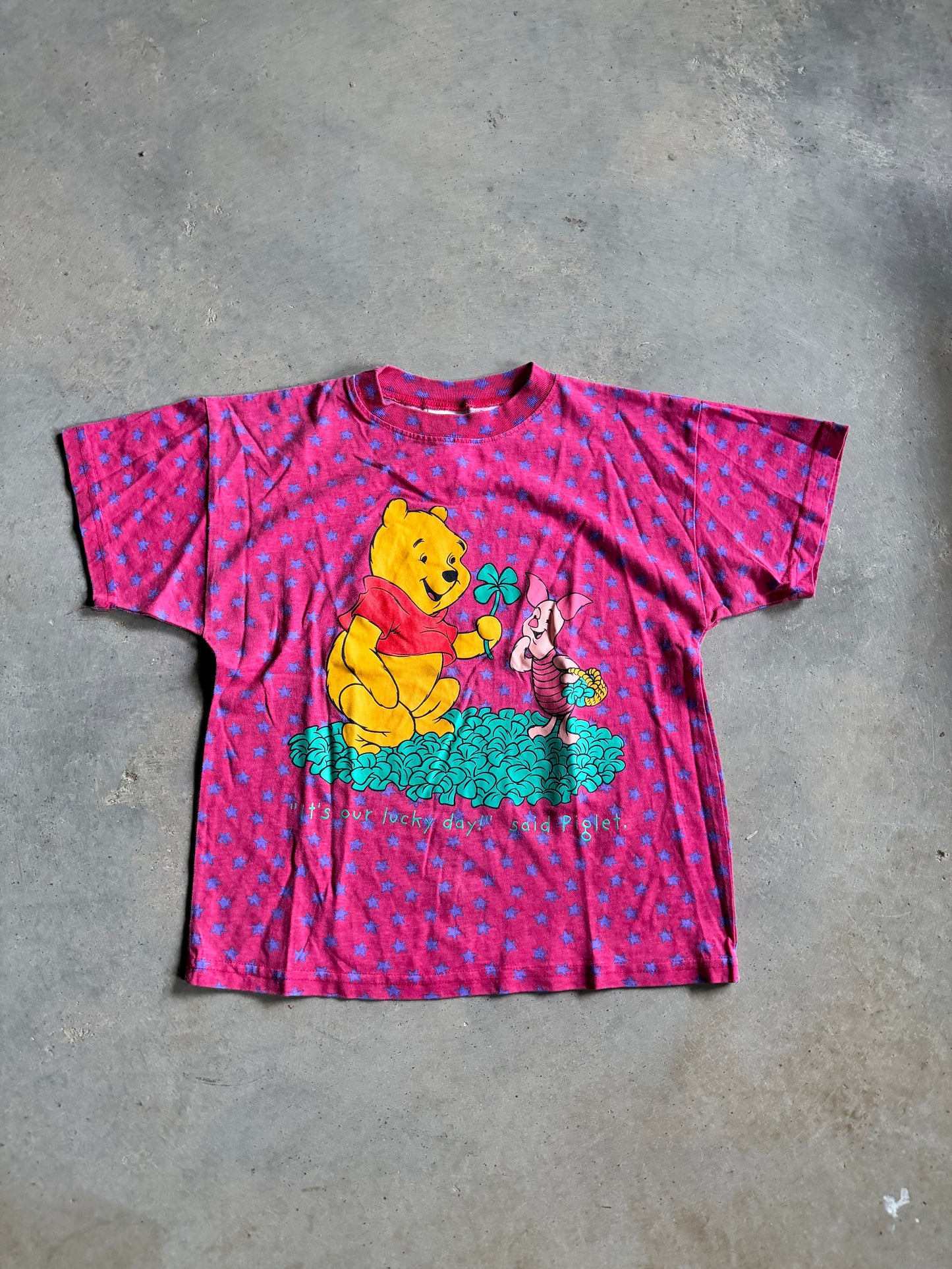 VTG 90s Winnie the Pooh Flowers Tee Sz Yth L