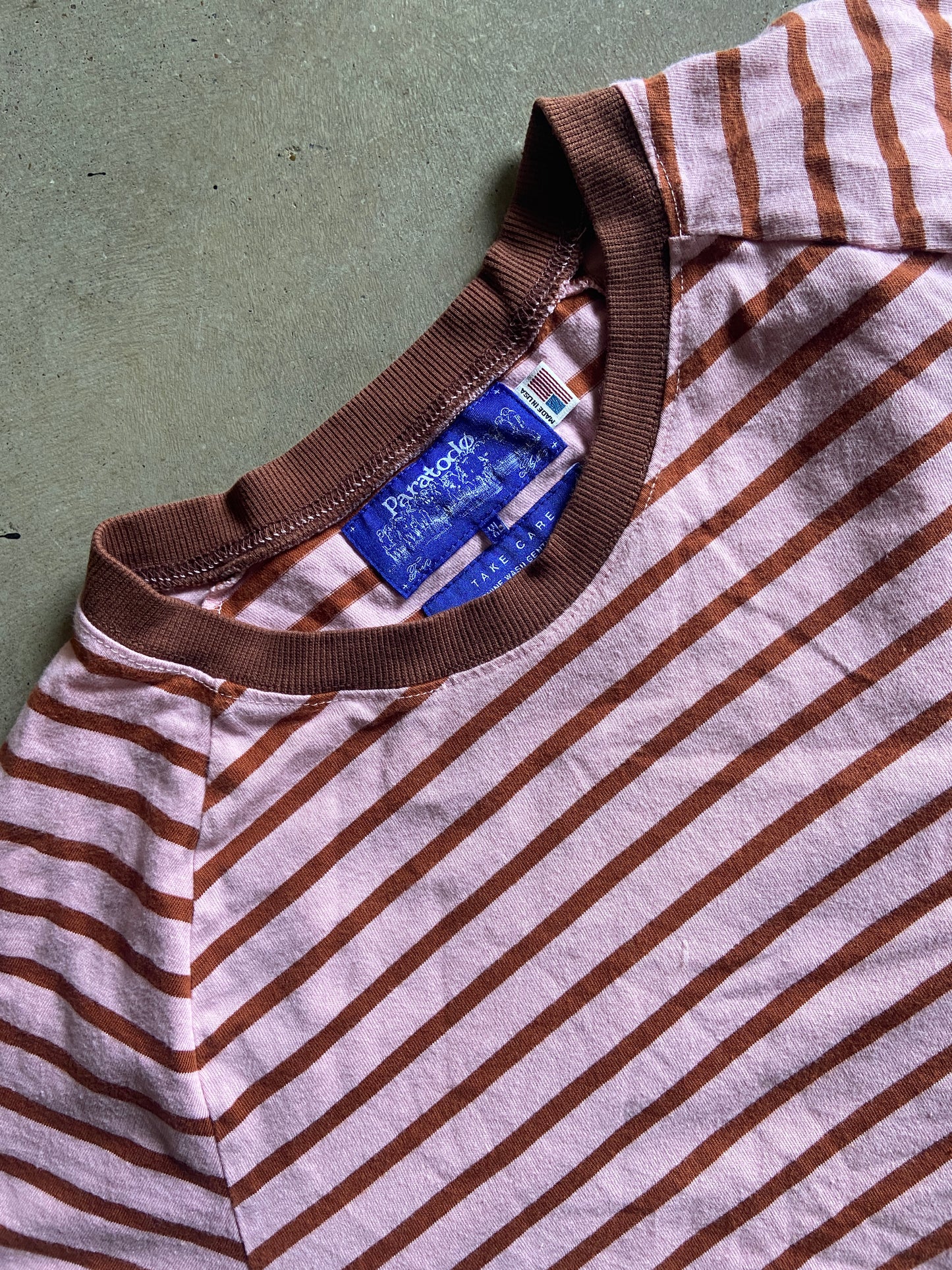 Paratodo Pink/Brown Stripe Tee Sz XL