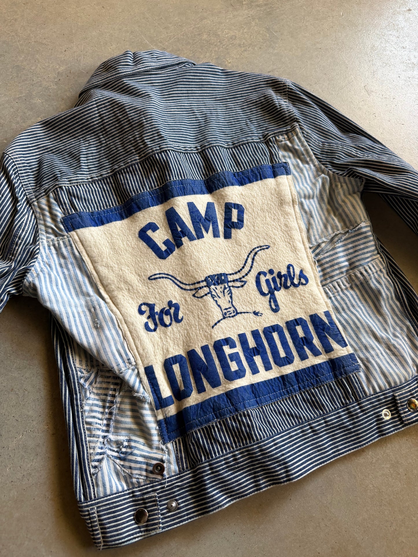 Reworked david turner Hickory Stripe Camp Type 3 Trucker Jacket Sz L