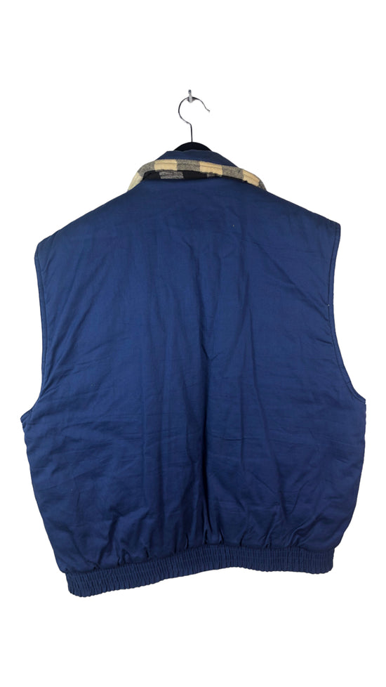 VTG Blue Flannel Lined Vest Jacket Sz XL
