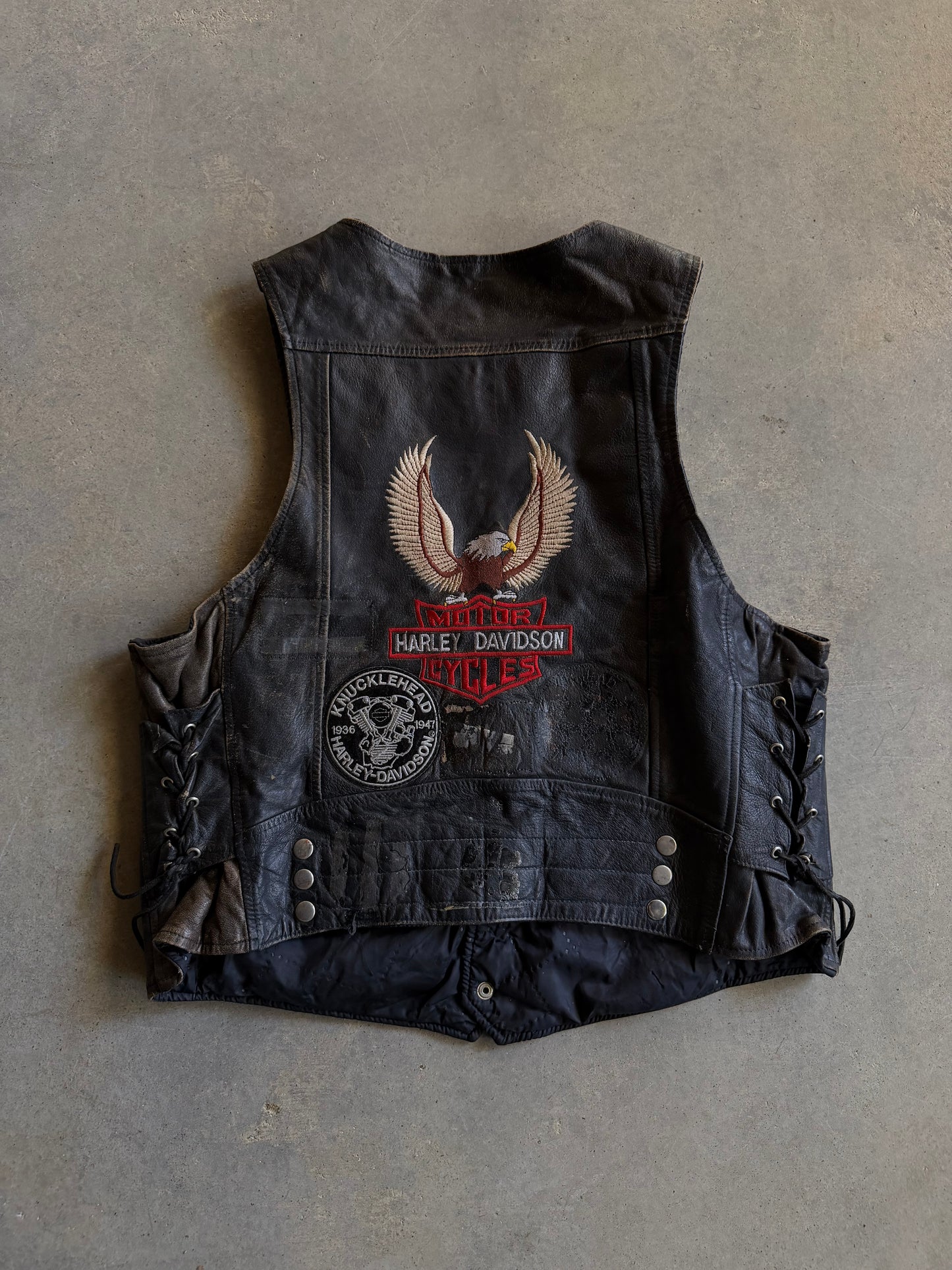 VTG Harley Davidson Patch Leather Vest Sz M