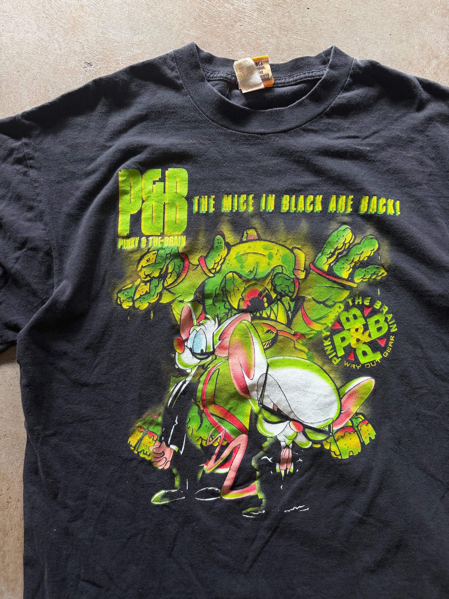 VTG Animaniacs Pinky & The Brain Mice In Black Tee Sz XL