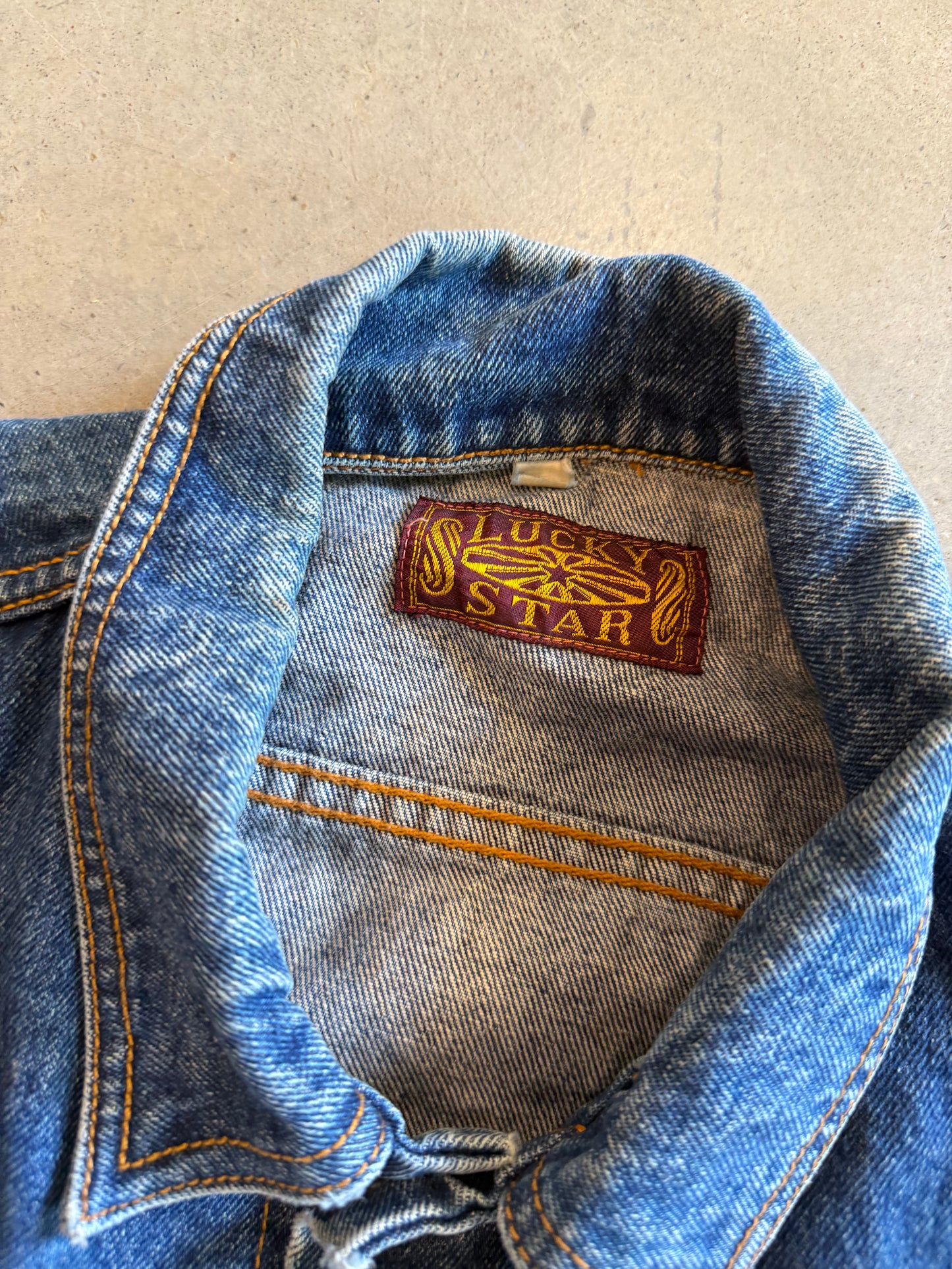 VTG Lucky Stars Dark Wash Denim Jacket Sz L