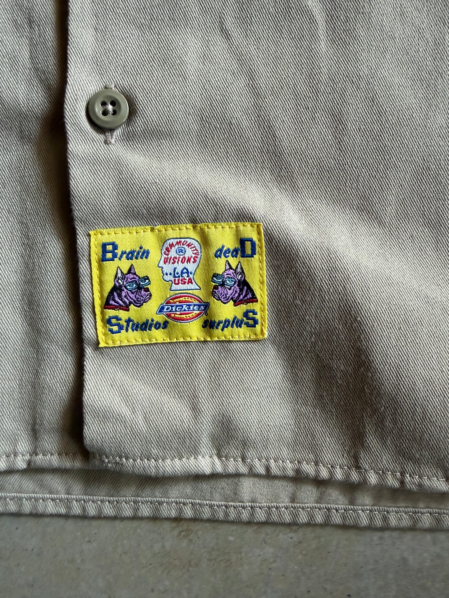 Dickies Brain Dead Khaki Button Up Shirt Sz L