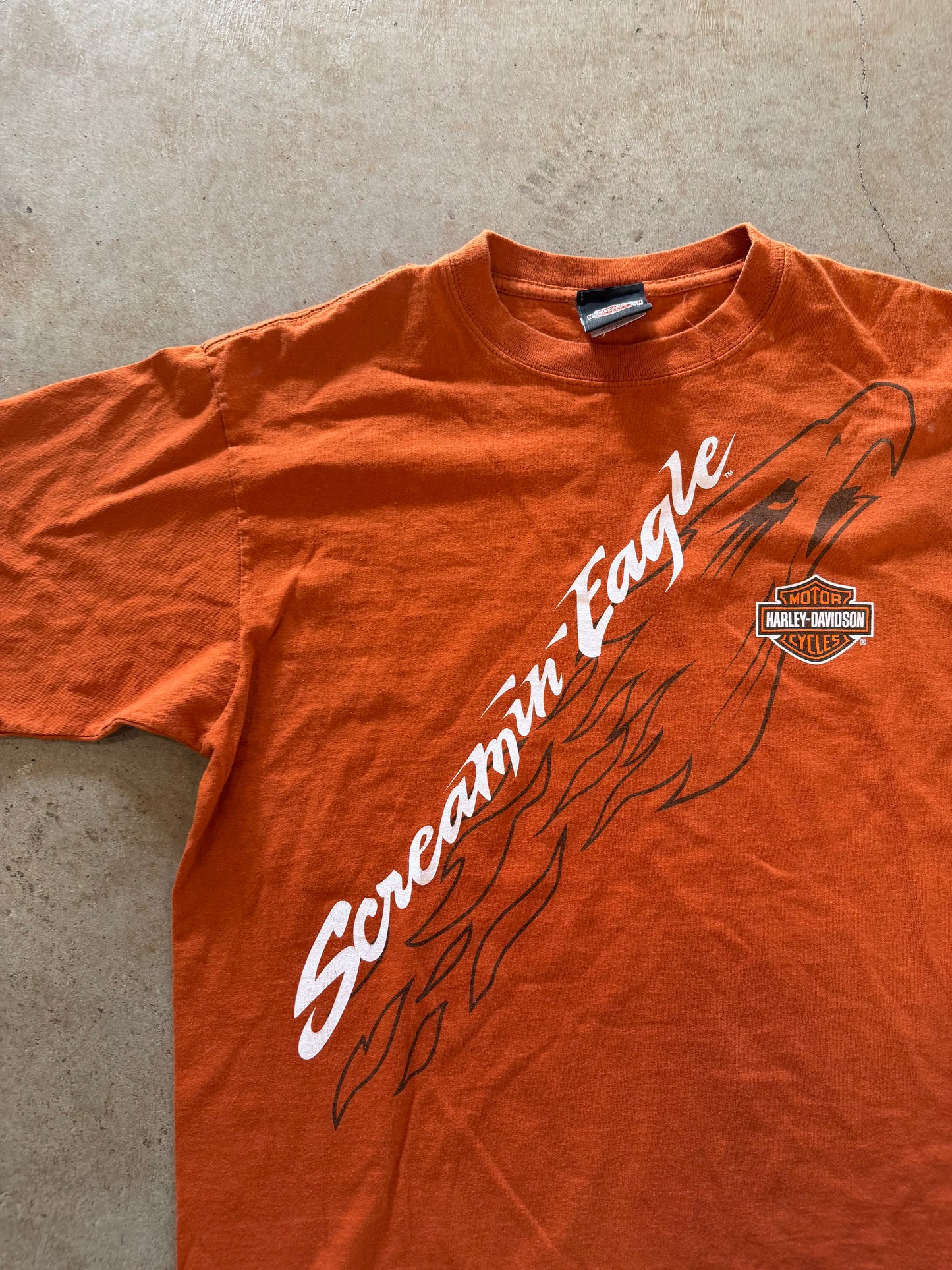 VTG Harley Davidson Screamin Eagle Orange Tee Sz L