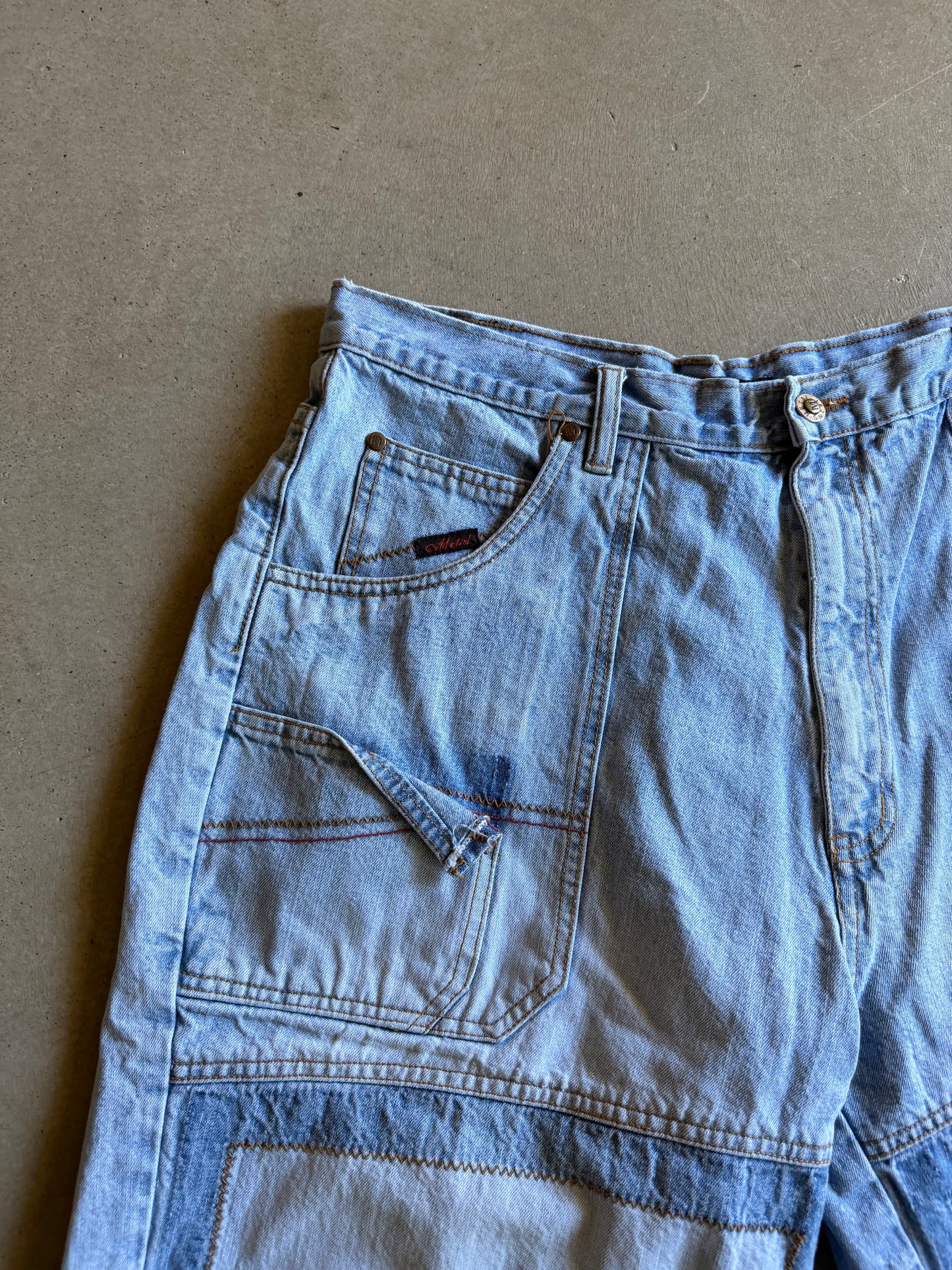 Y2K Metal Denim Panelled Shorts Sz 38