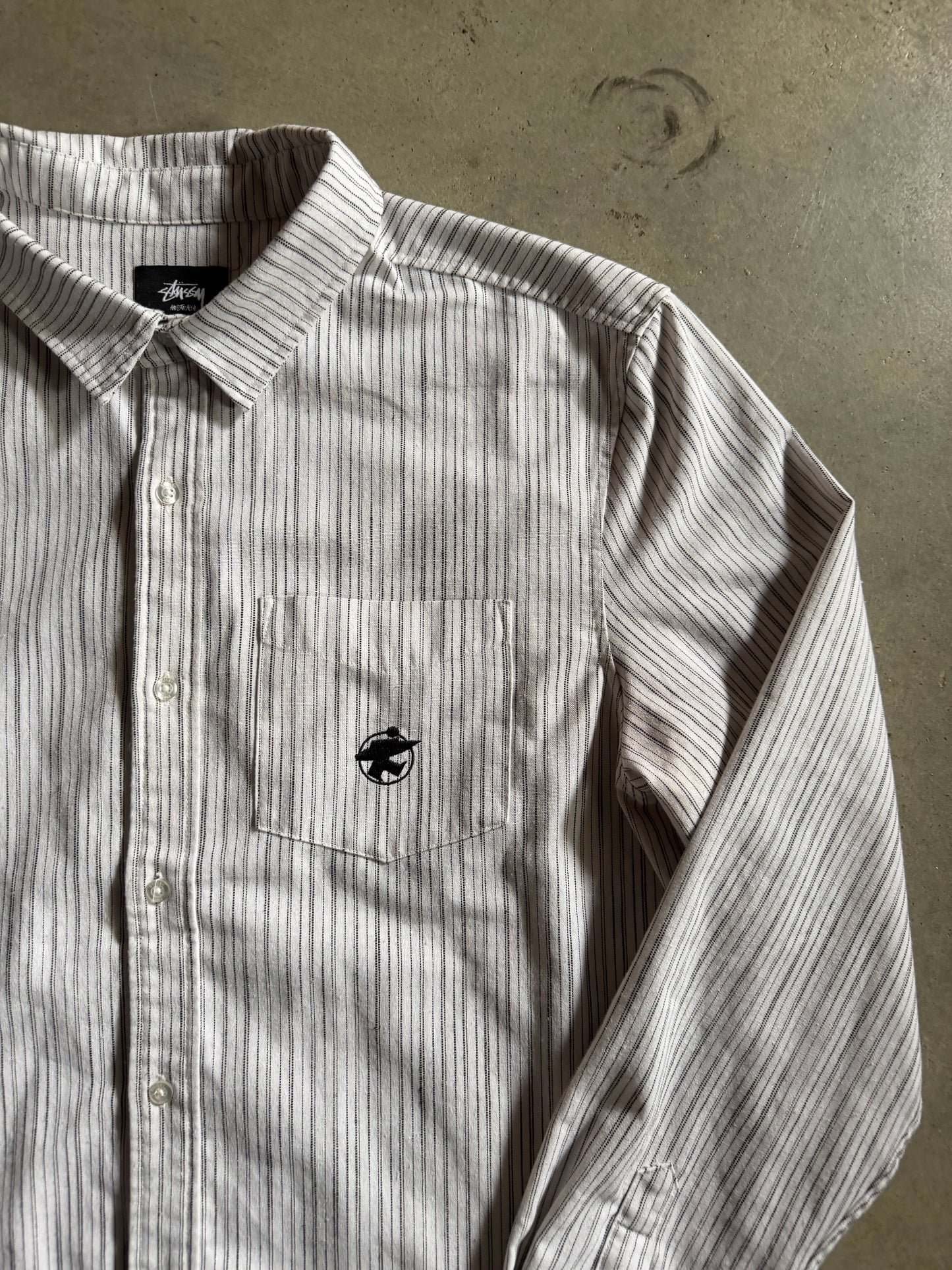 Stussy Surf Man Strip LS Button Up Shirt Sz L