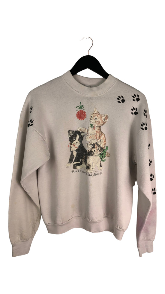 Load image into Gallery viewer, VTG Don&amp;#39;t Even Think About It Kitten Crewneck Sz L
