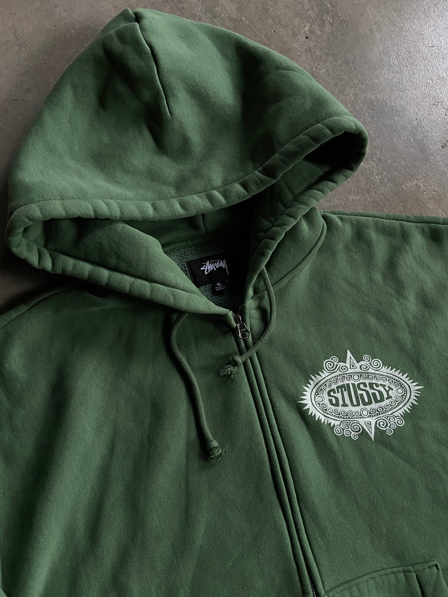 Stussy Green Zip up Hoodie Sz XL