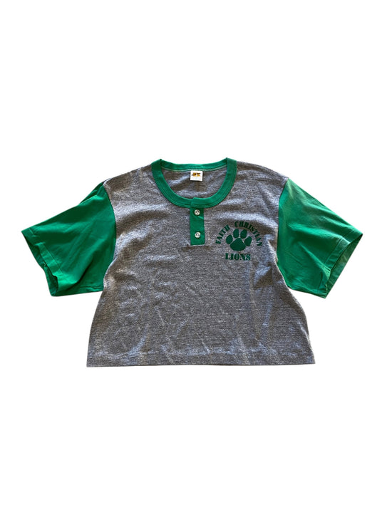 VTG Cropped School S/S Henley Tee Sz Wmns L