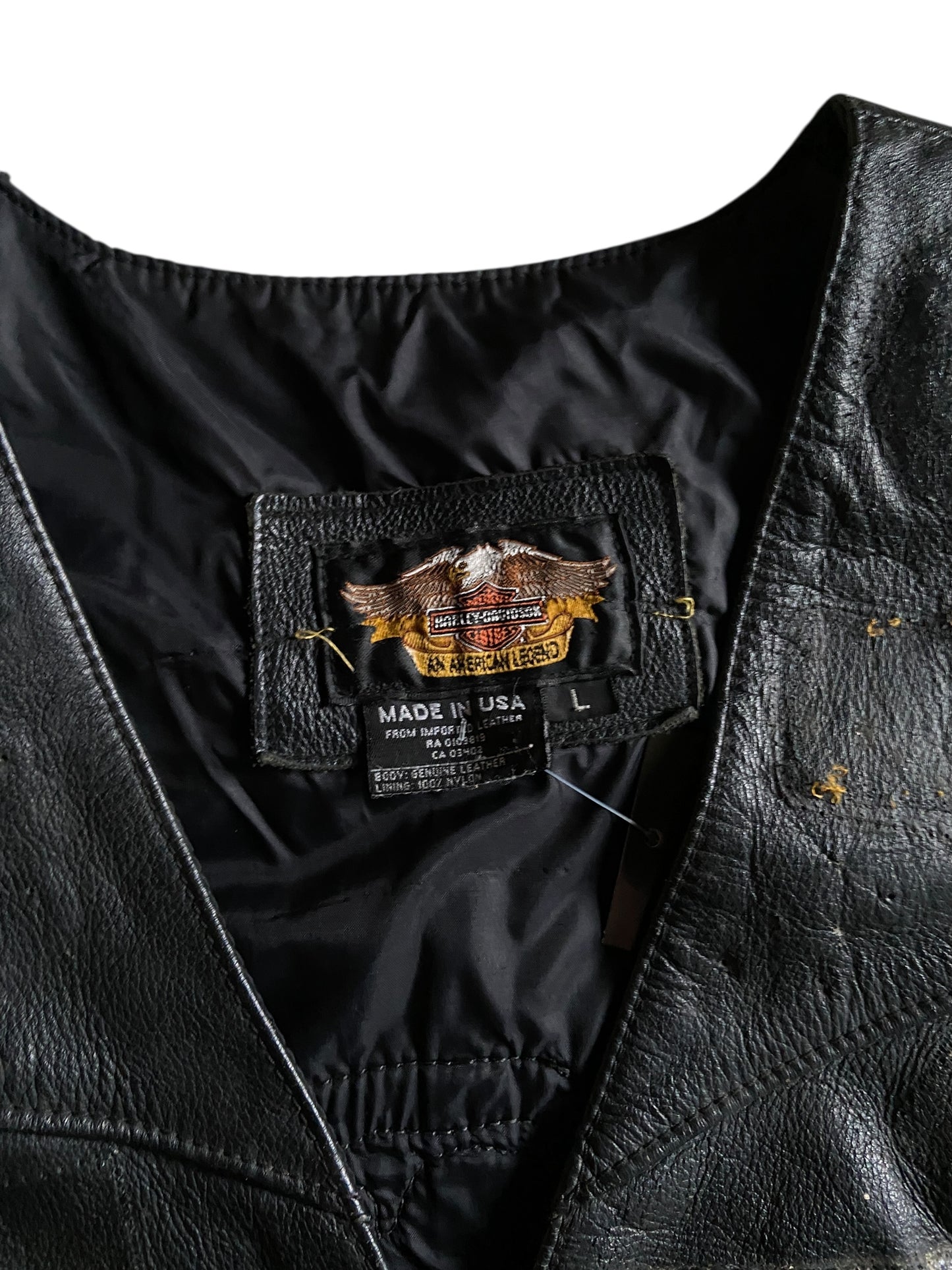 VTG Thrashed Harley Davidson USMC Leather Vest Sz L