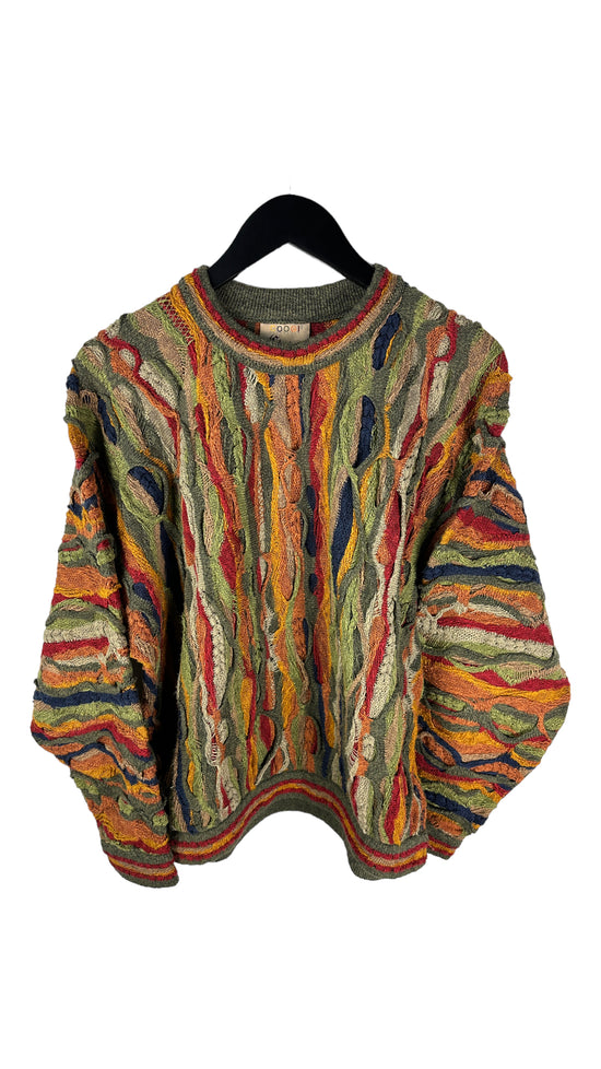 VTG Coogi Fruitcake Multicolor 3D Embroidered Sweater Sz Med