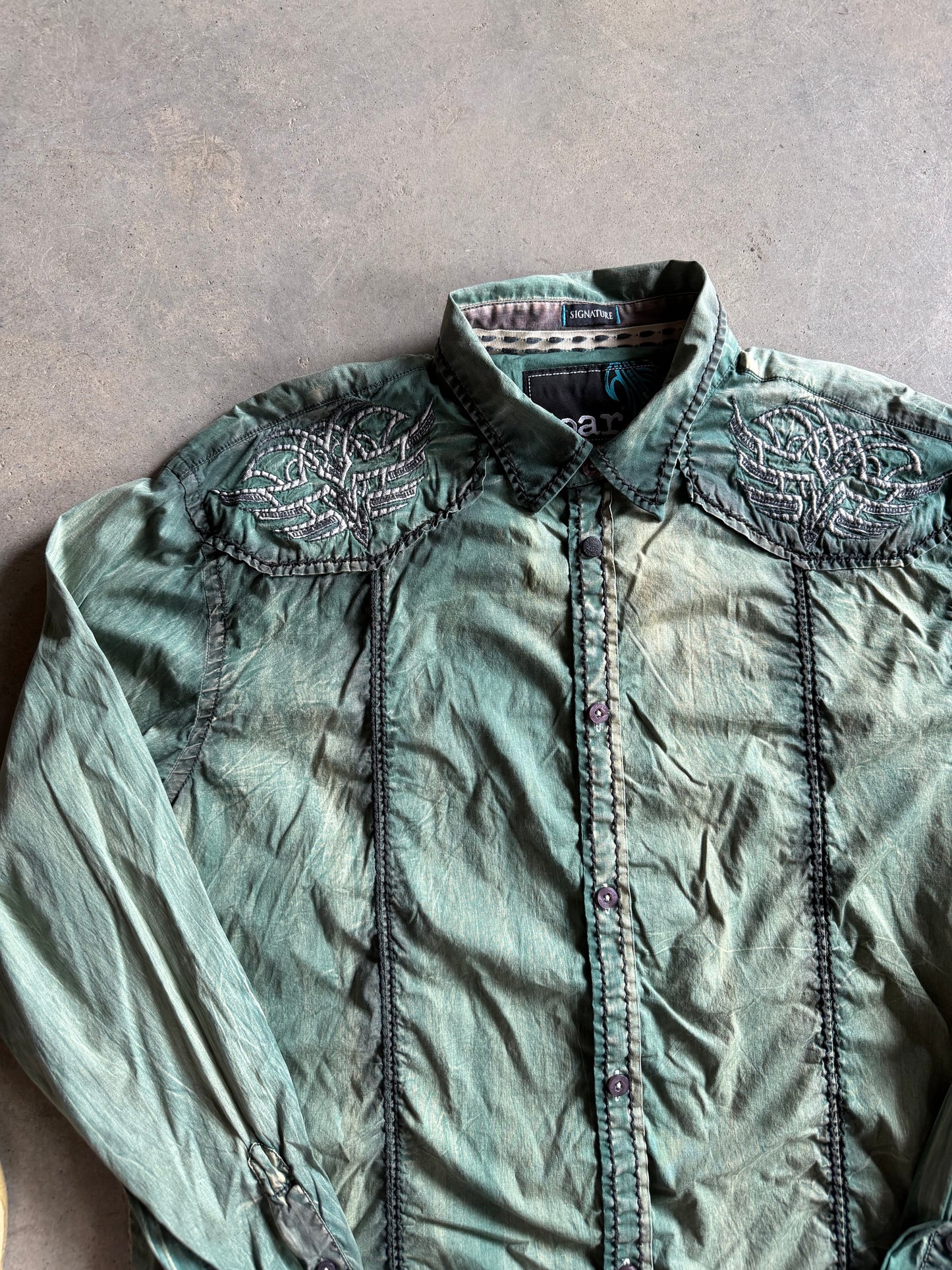 Y2K Roar Green Button Down Shirt Sz 2XL