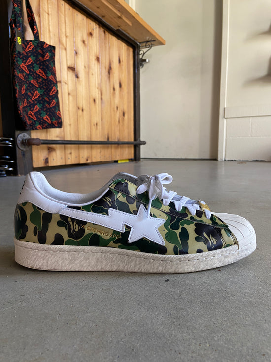 Preowned Adidas Superstar Bape ABC Camo Green Sz 11.5M/13W Music City Vintage Preowned Adidas Superstar Bape ABC Camo Green Sz 11.5M/13W Music City Vintage