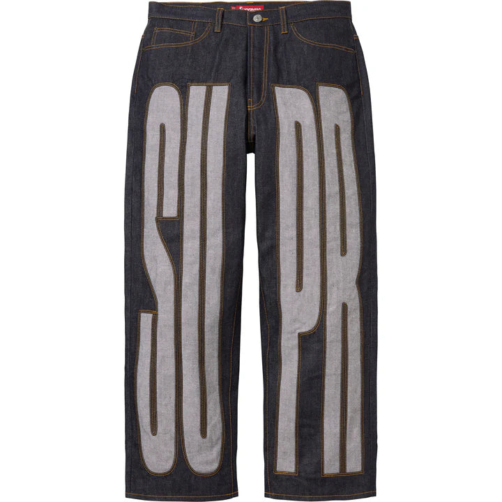 Supreme Inset Spellout Baggy Jean Rigid Indigo Sz 32
