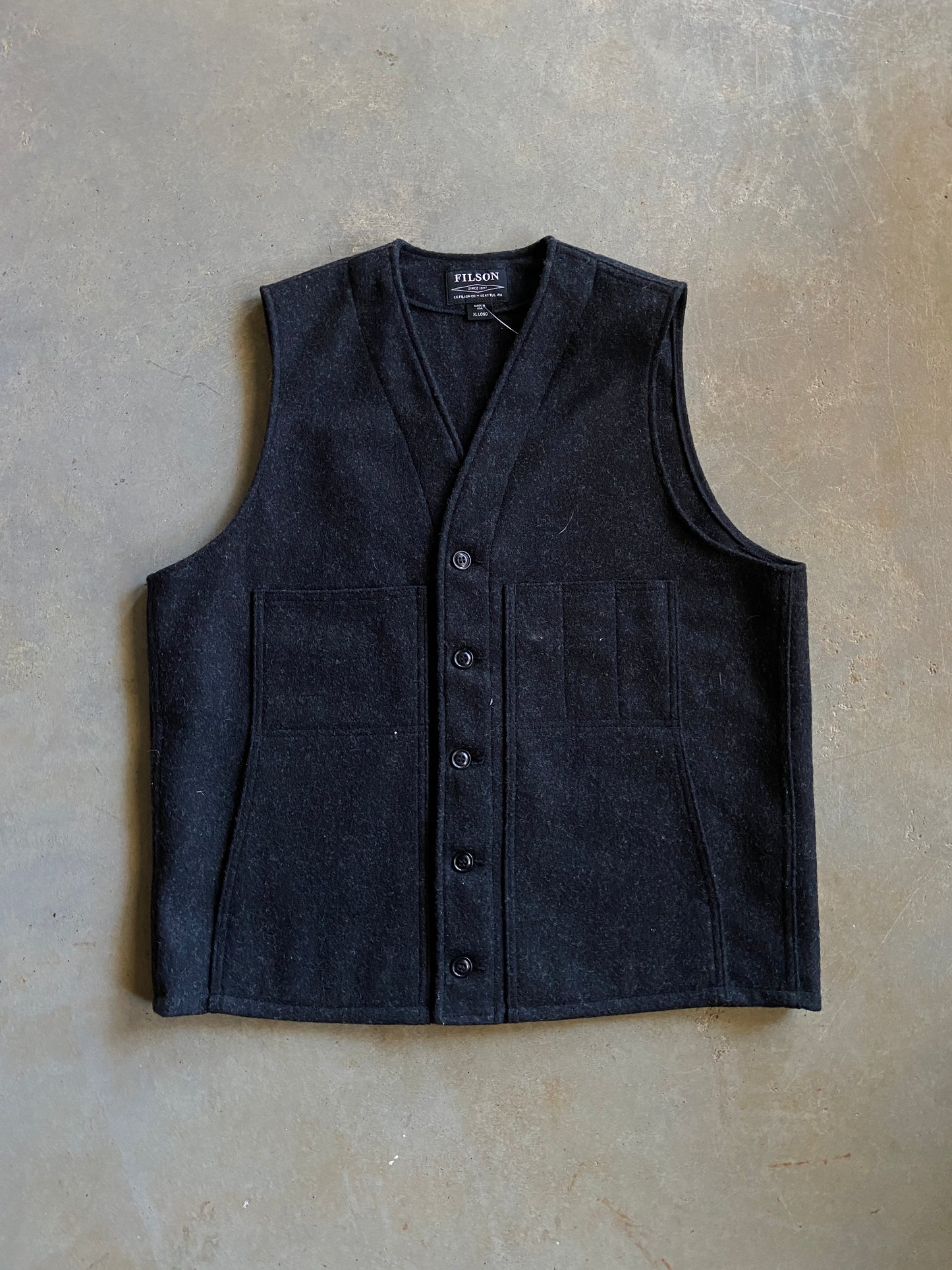 Filson Black Wool Vest Sz XL