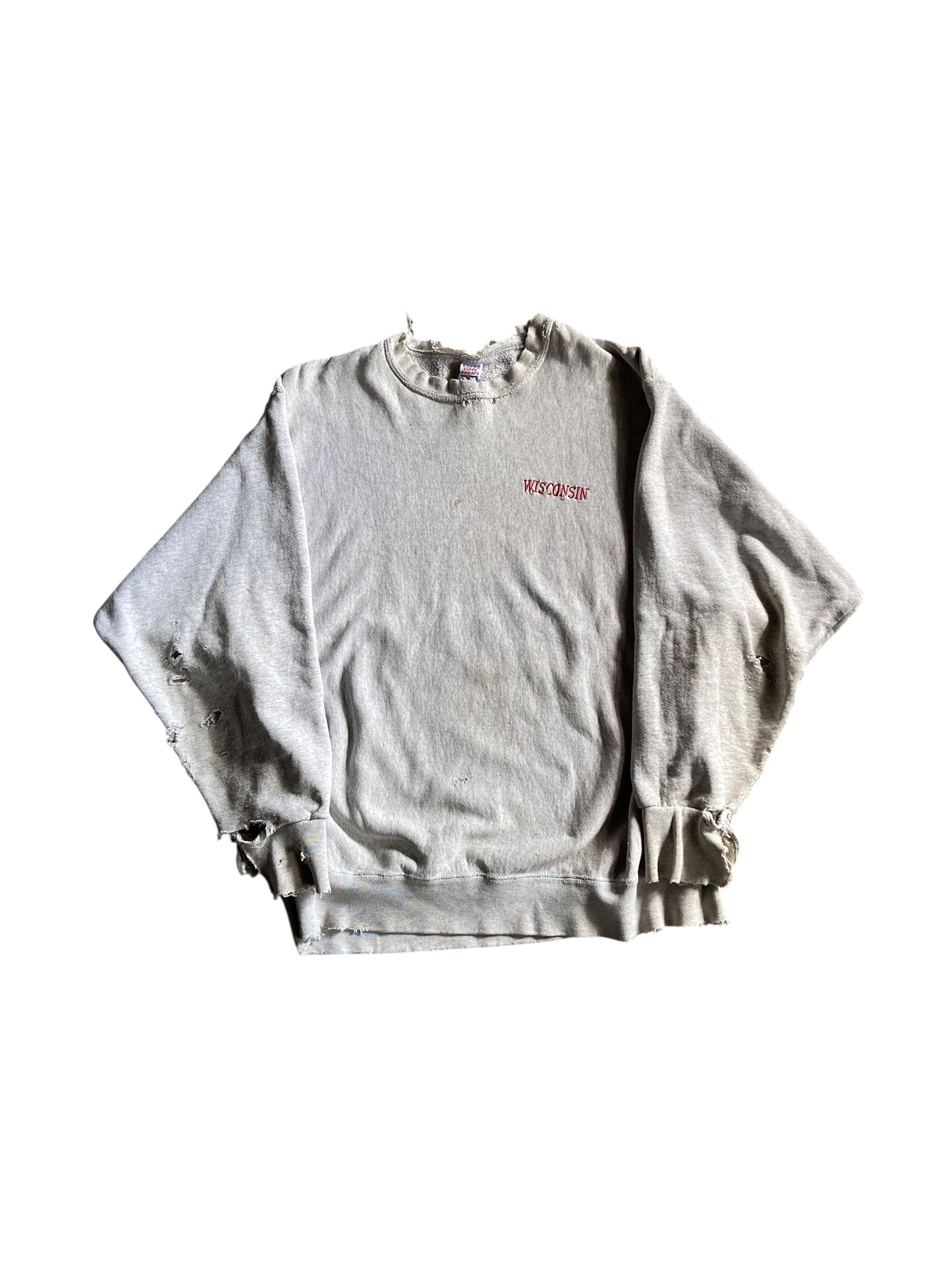 VTG Wisconsin Thrashed Crewneck Sweater Sz XXL