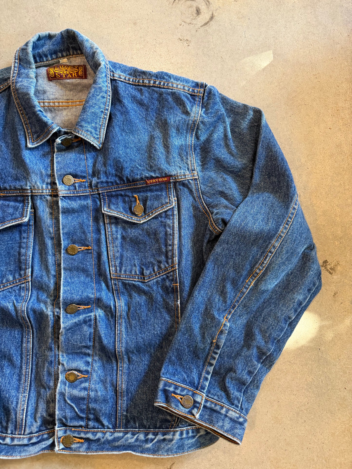 VTG Lucky Stars Dark Wash Denim Jacket Sz L