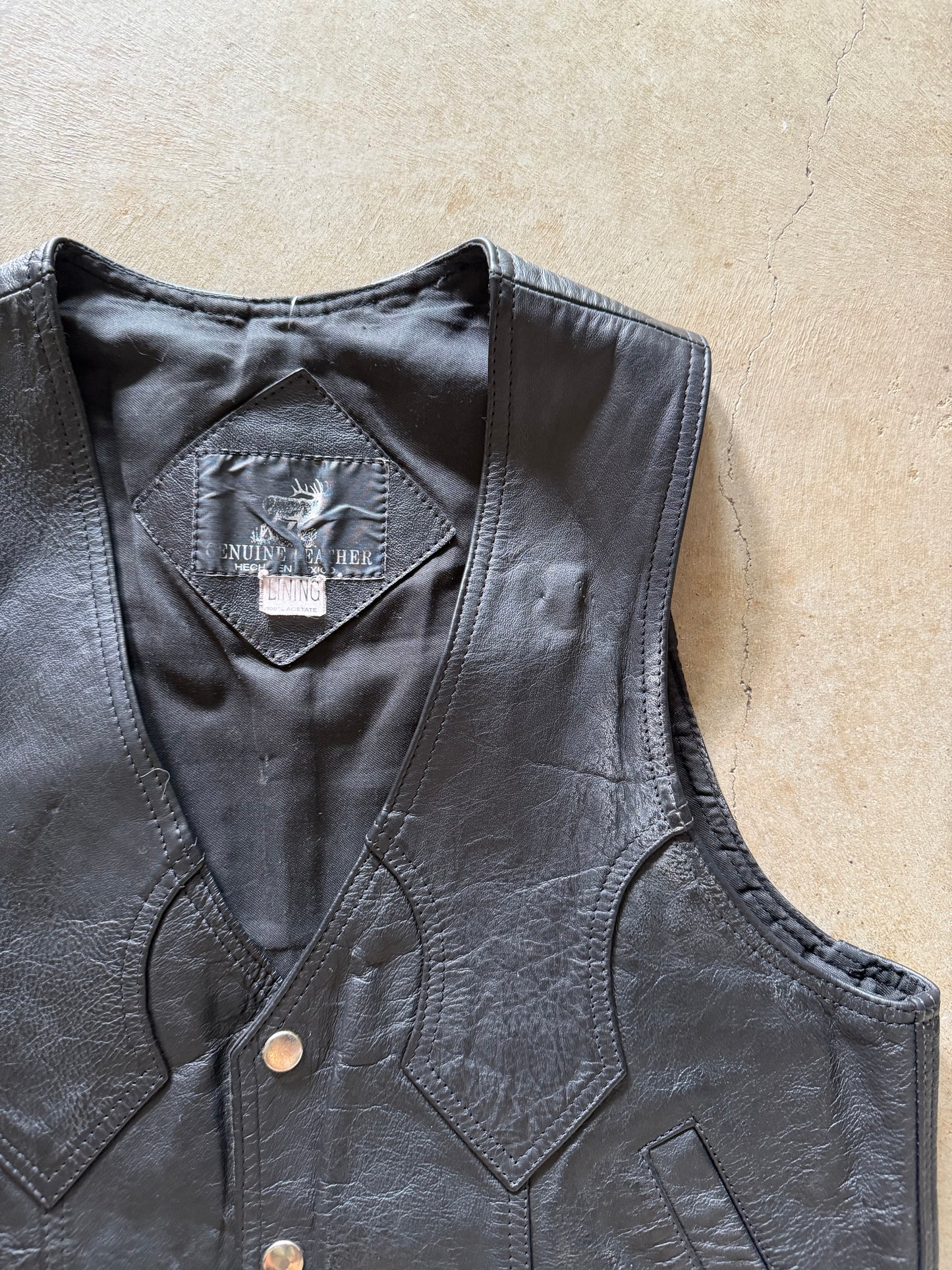 VTG Black Leaher Motorcycle Vest Sz M/L