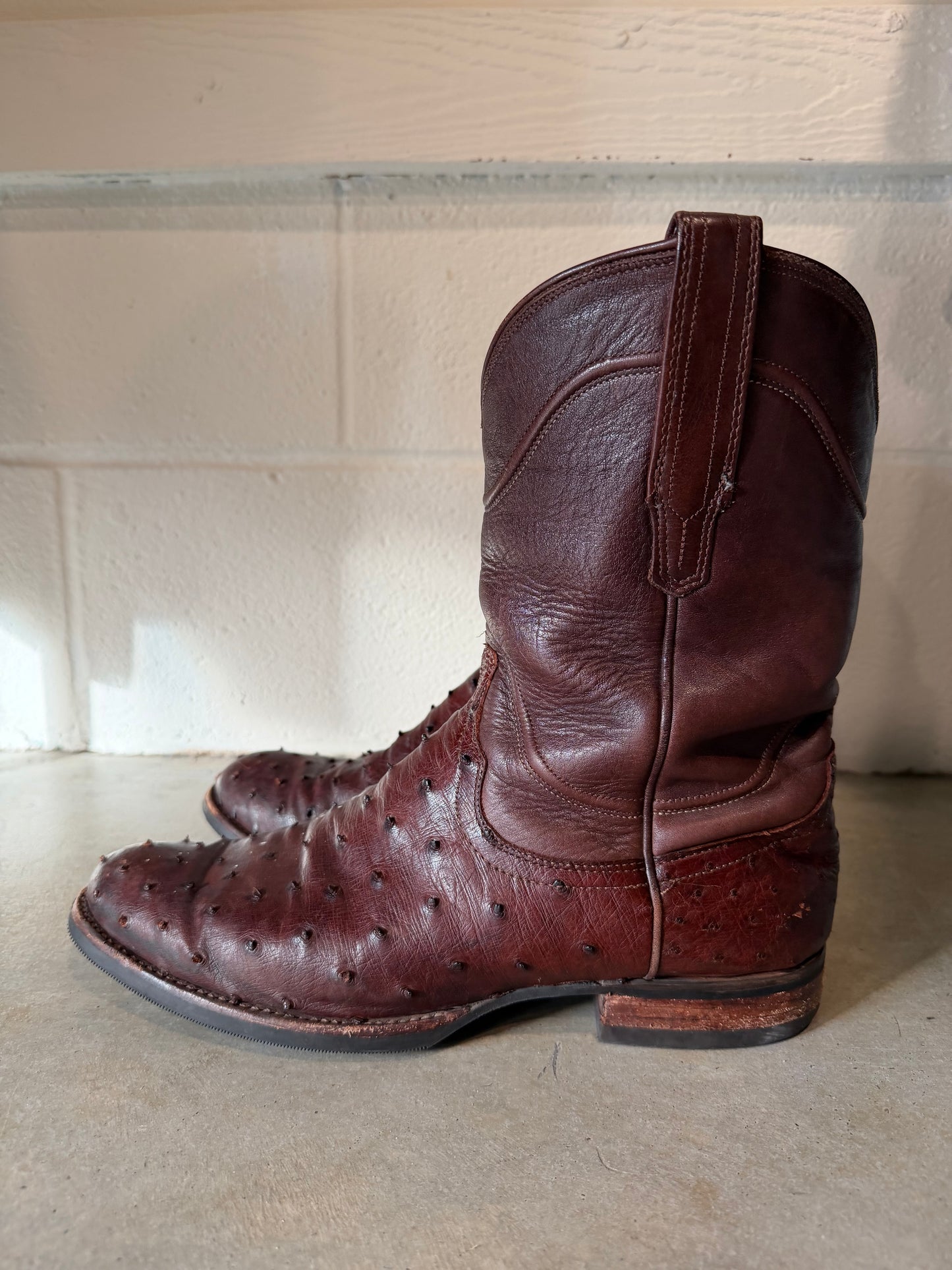 Tecovas Men's Exotic Ostrich Cowboy Boot, Size 10.5D, Mahogany