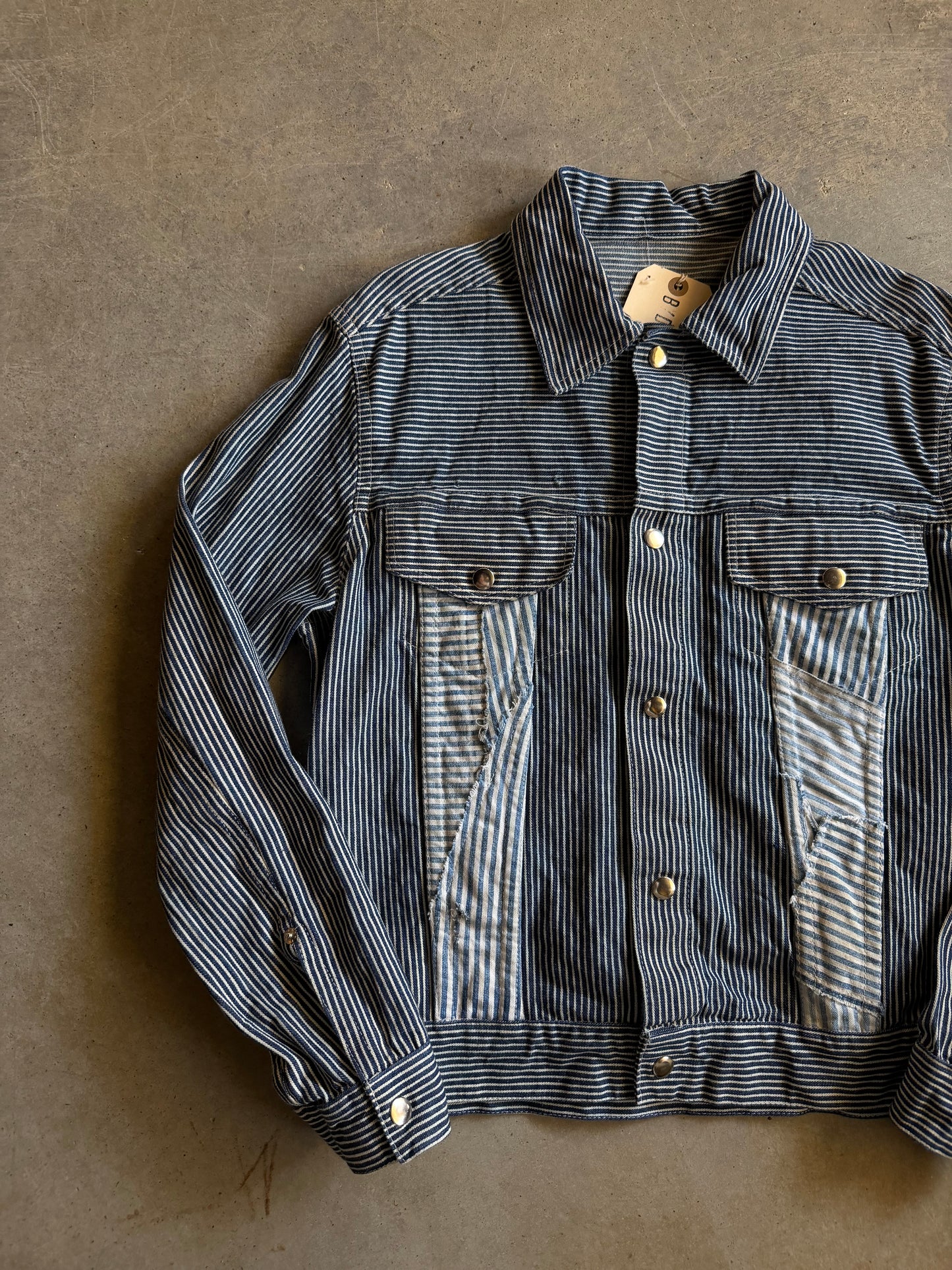 Reworked david turner Hickory Stripe Camp Type 3 Trucker Jacket Sz L