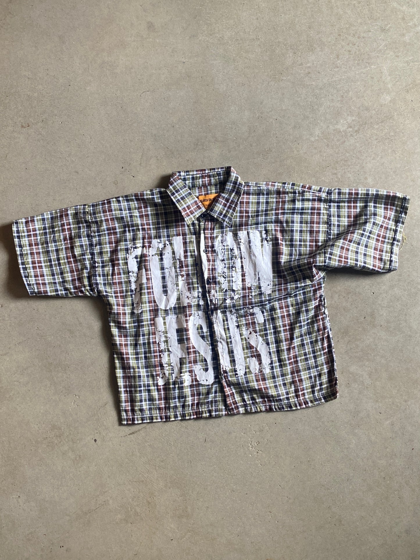 Heaven on Earth Follow Jesus Croped Oxford S/S Shirt Sz Med