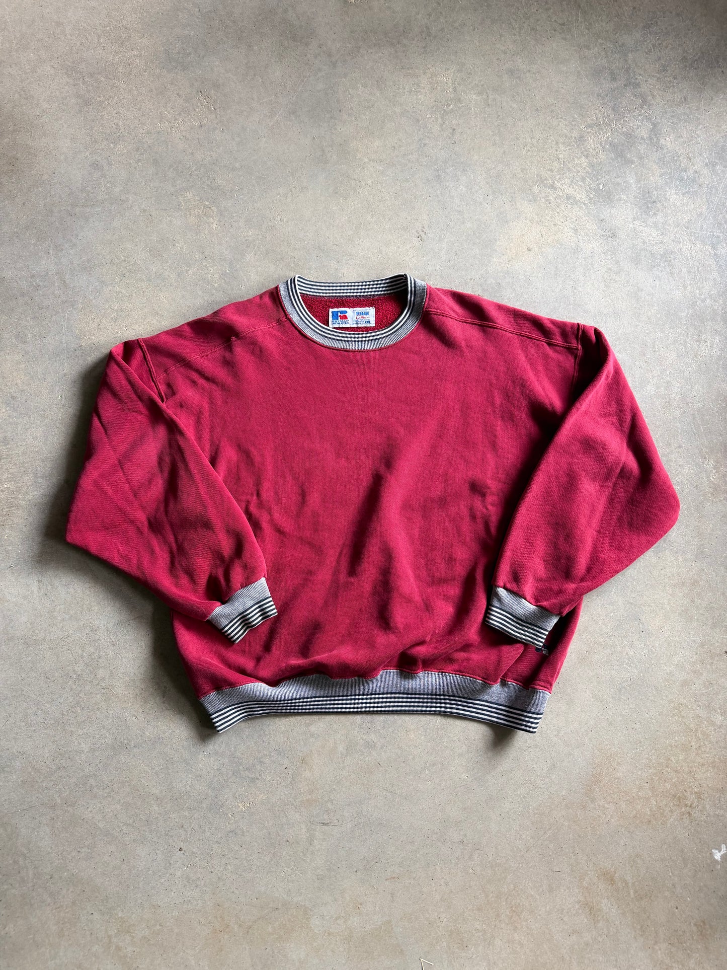 VTG Russell Athletic Maroon Stripe Sweatshirt Sz 2XL