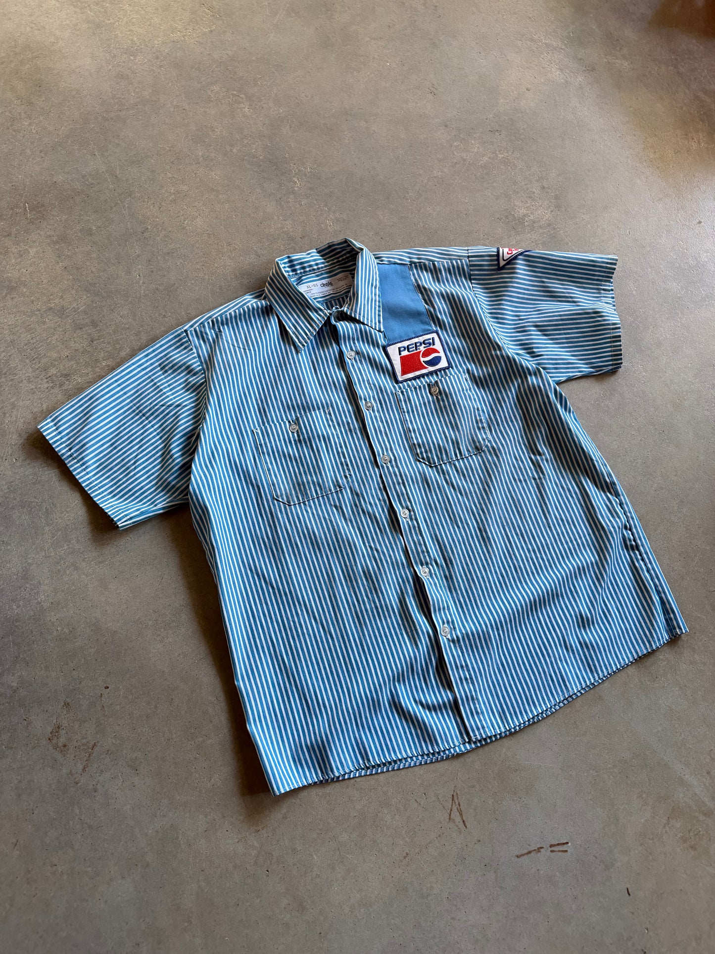 VTG Pepsi Blue Pinstripe Button Up Shirt Sz XL