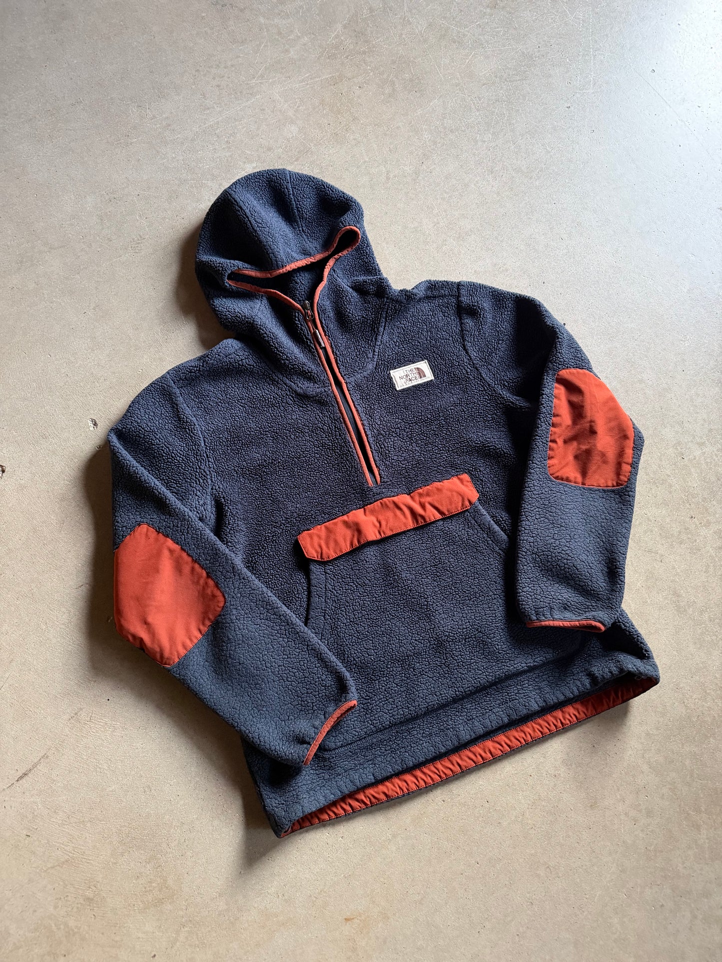 North Face Hooded Quarter Half Zip Heavy Fleece Jacket Sz L