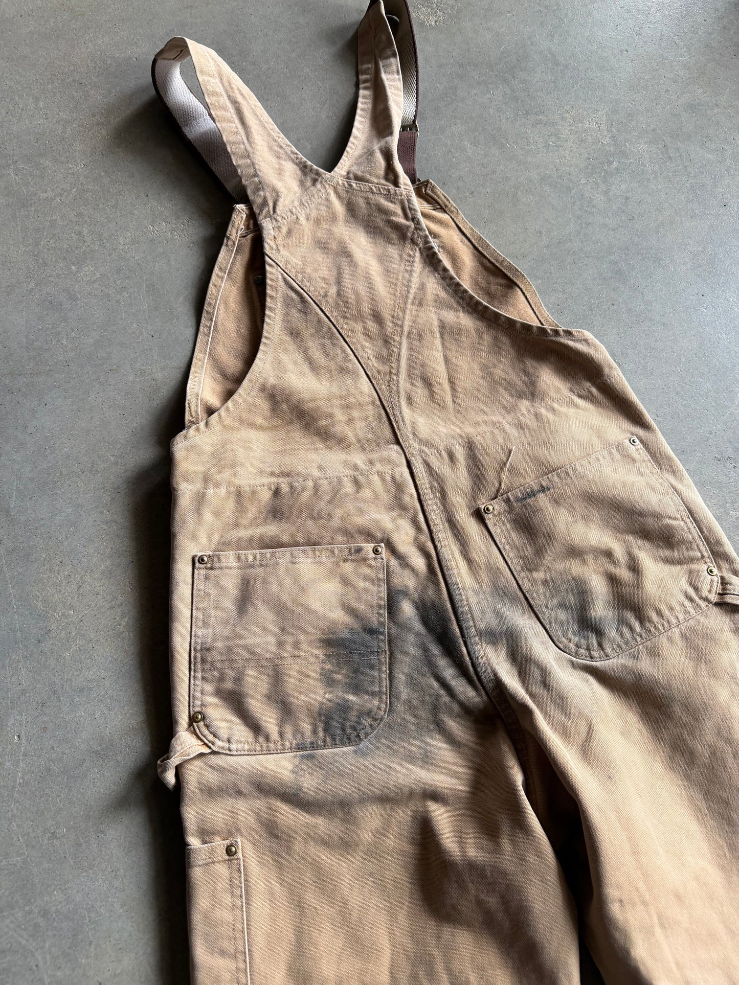 VTG Carhartt Double Knee Khaki Overalls Sz 34x32