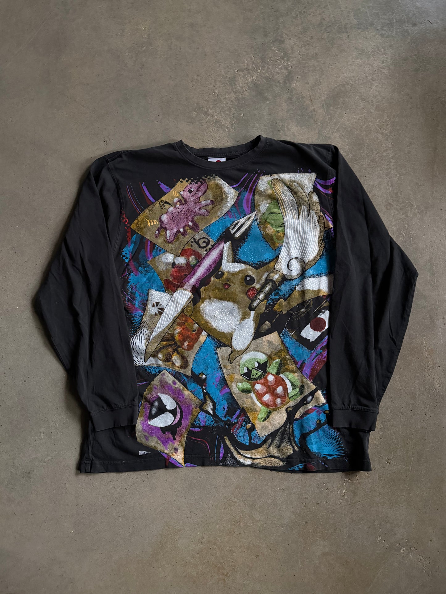 Backstock Co illustrator Pika & Smeargle Orig. Black LS Tee Sz L