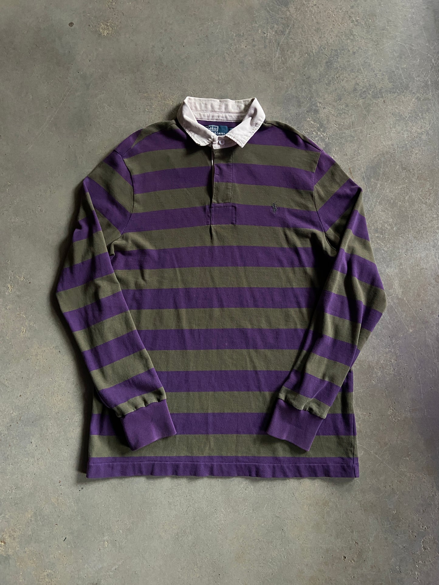 VTG Polo Ralph Lauren Green and Purple Rugby Shirt Sz L/XL