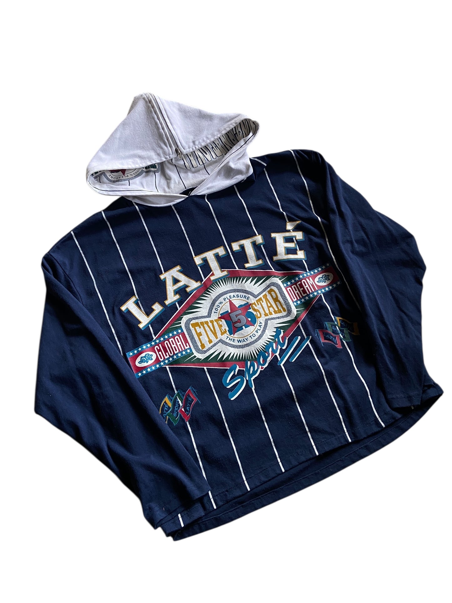 VTG Latte Sport Five Star 90s Hooded Tee Sz M/L