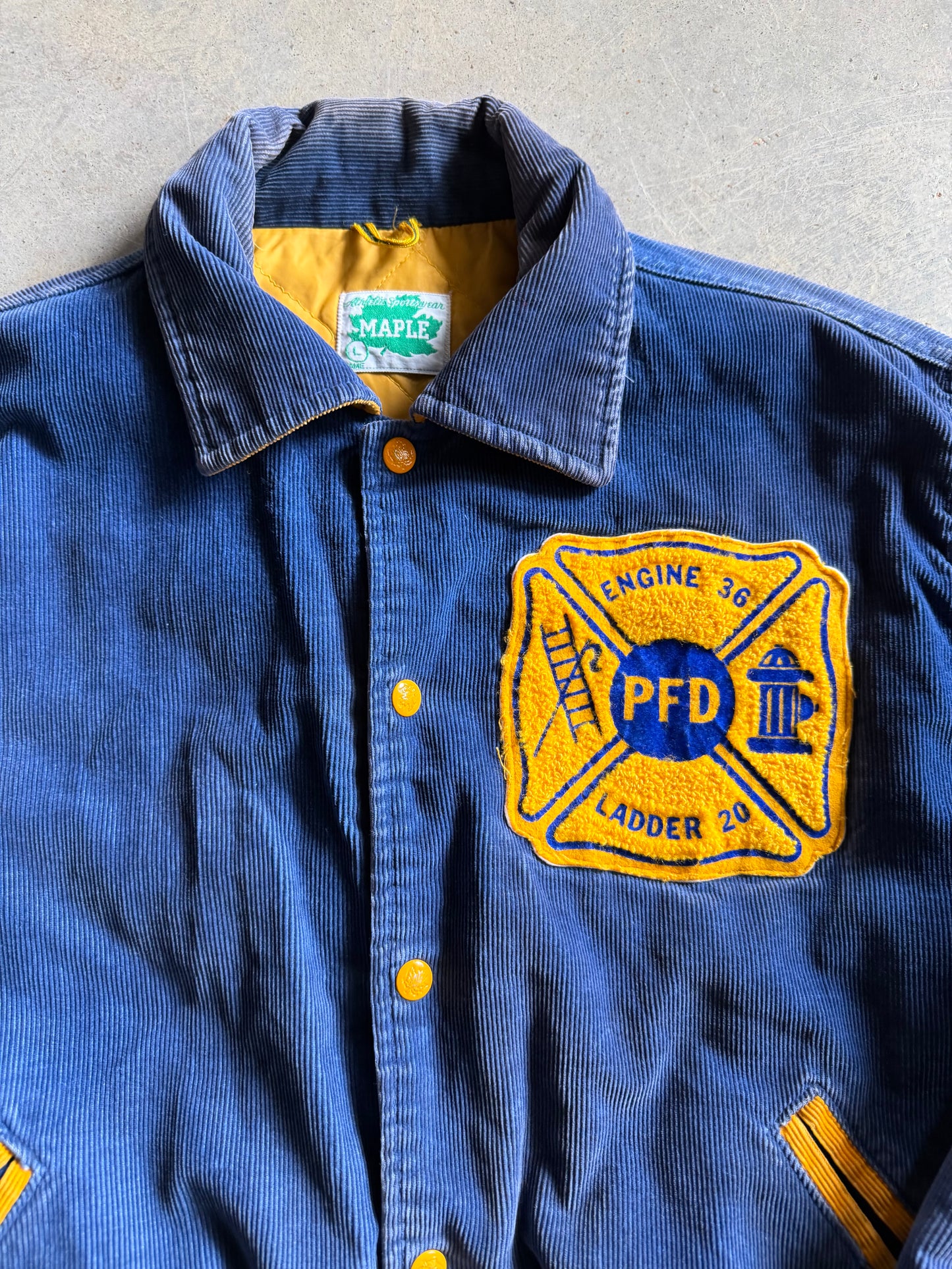 VTG Fireman PFD Engine 36 Blue/Yellow Corduroy Jacket Sz L