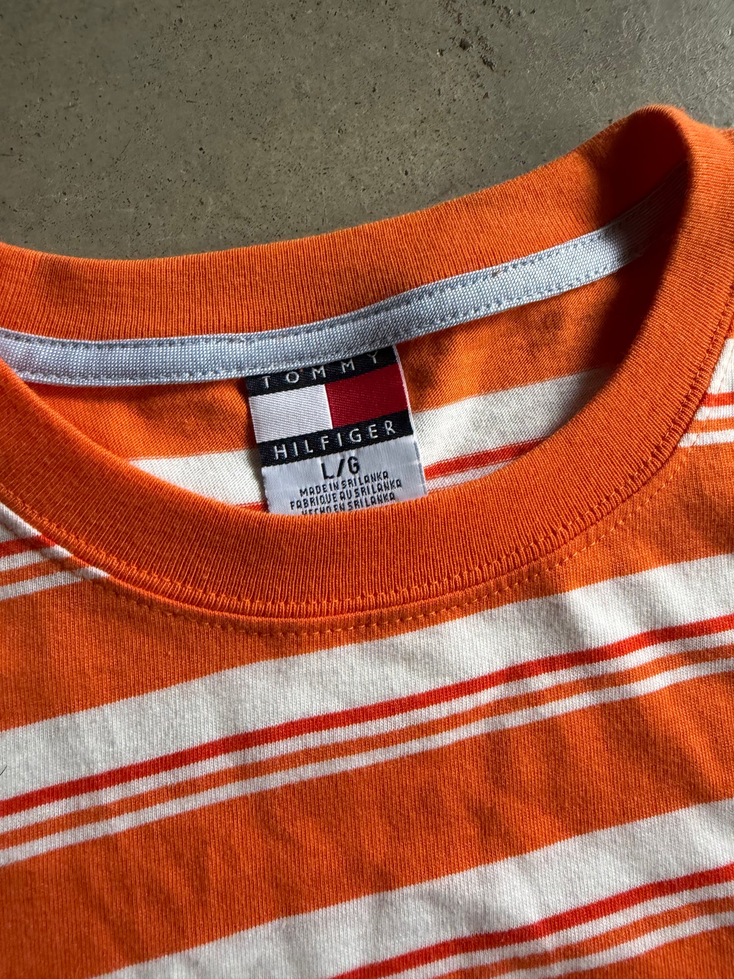 VTG Tommy Hilfiger Orange Stripe Tee Sz L