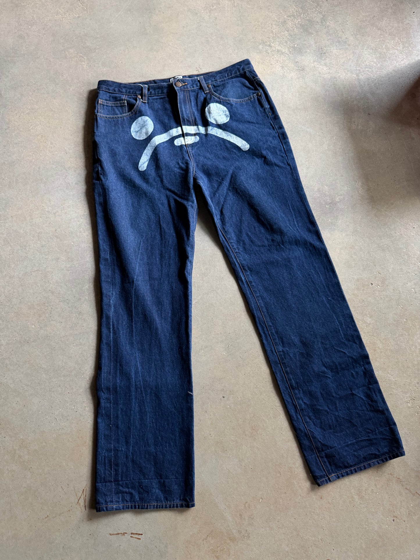 VTG Bape Bathing Ape Sad Face Jeans Sz 36x34