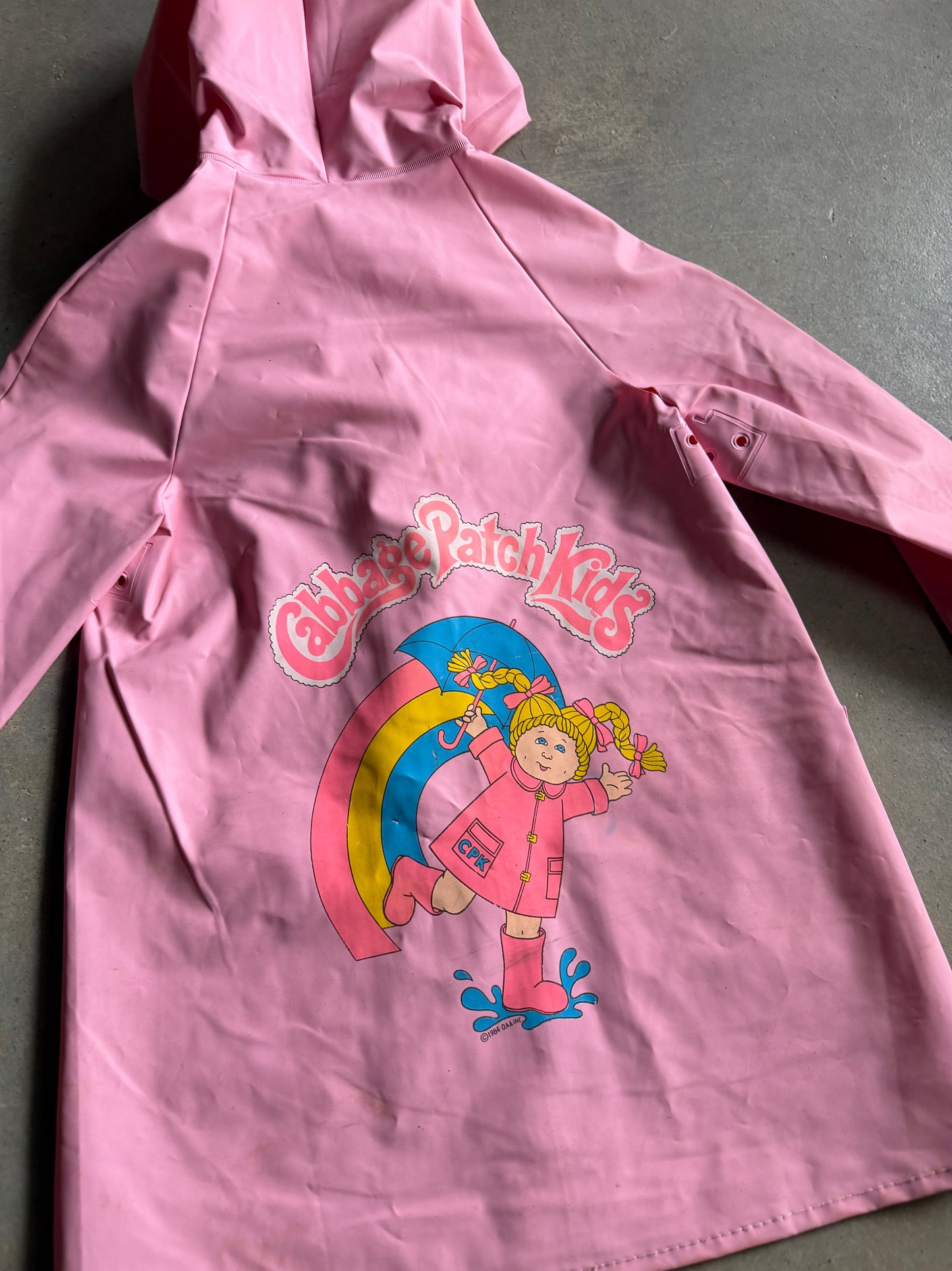 VTG 80s Kids Cabbage Patch Kids Raincoat Sz Yth Small