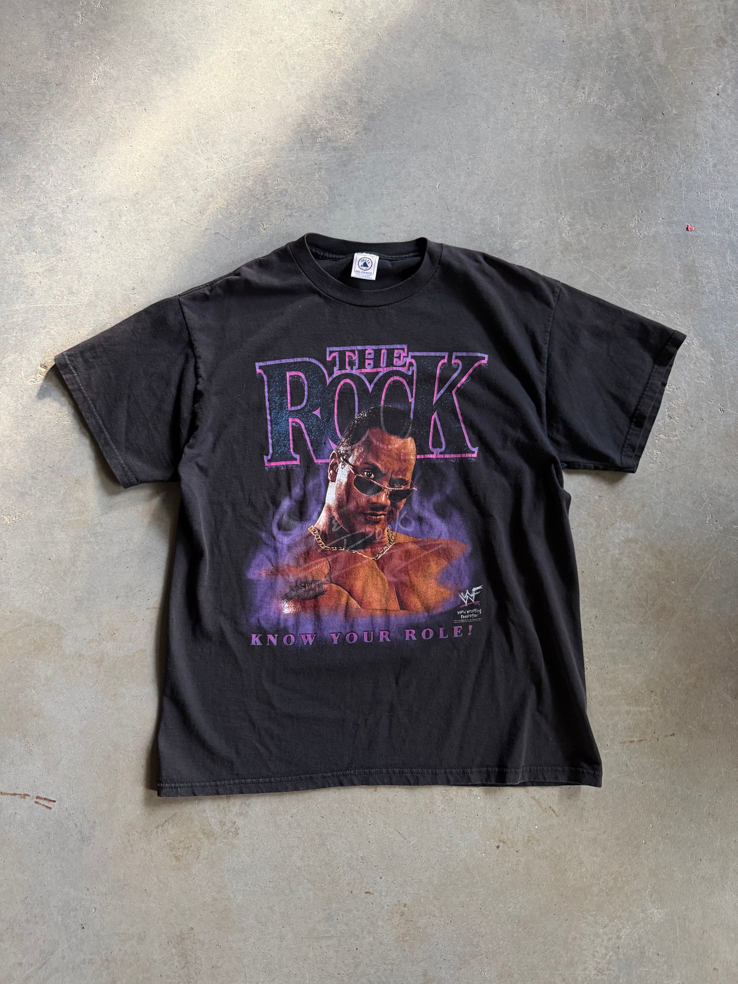 VTG The Rock Know Your Role WWF Tee 1999 Sz L