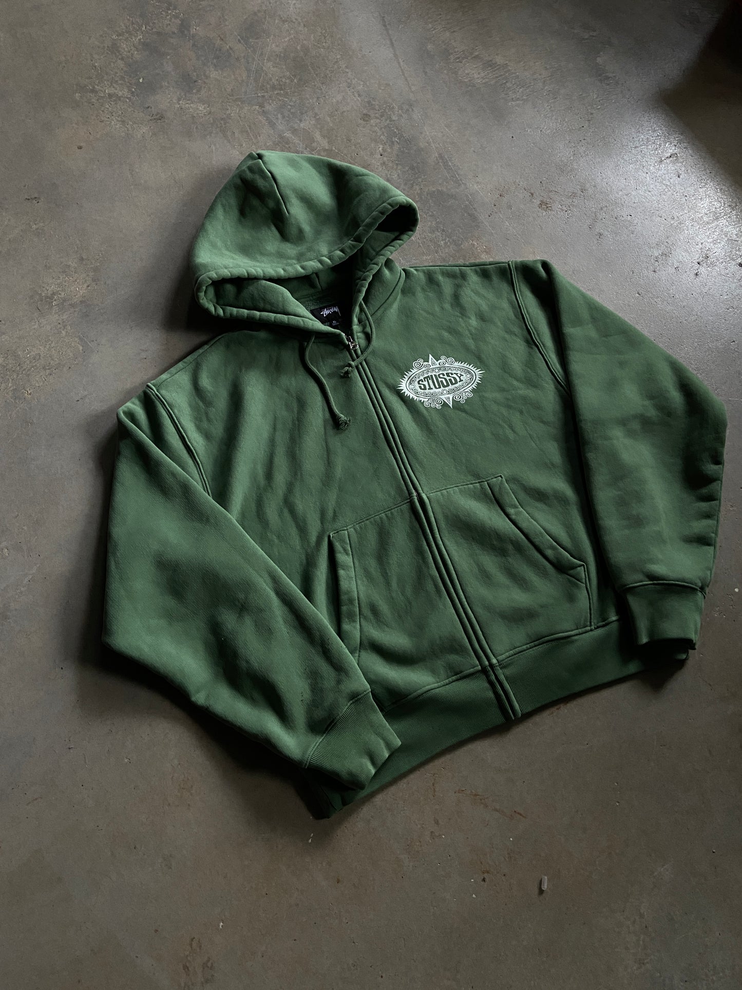 Stussy Green Zip up Hoodie Sz XL