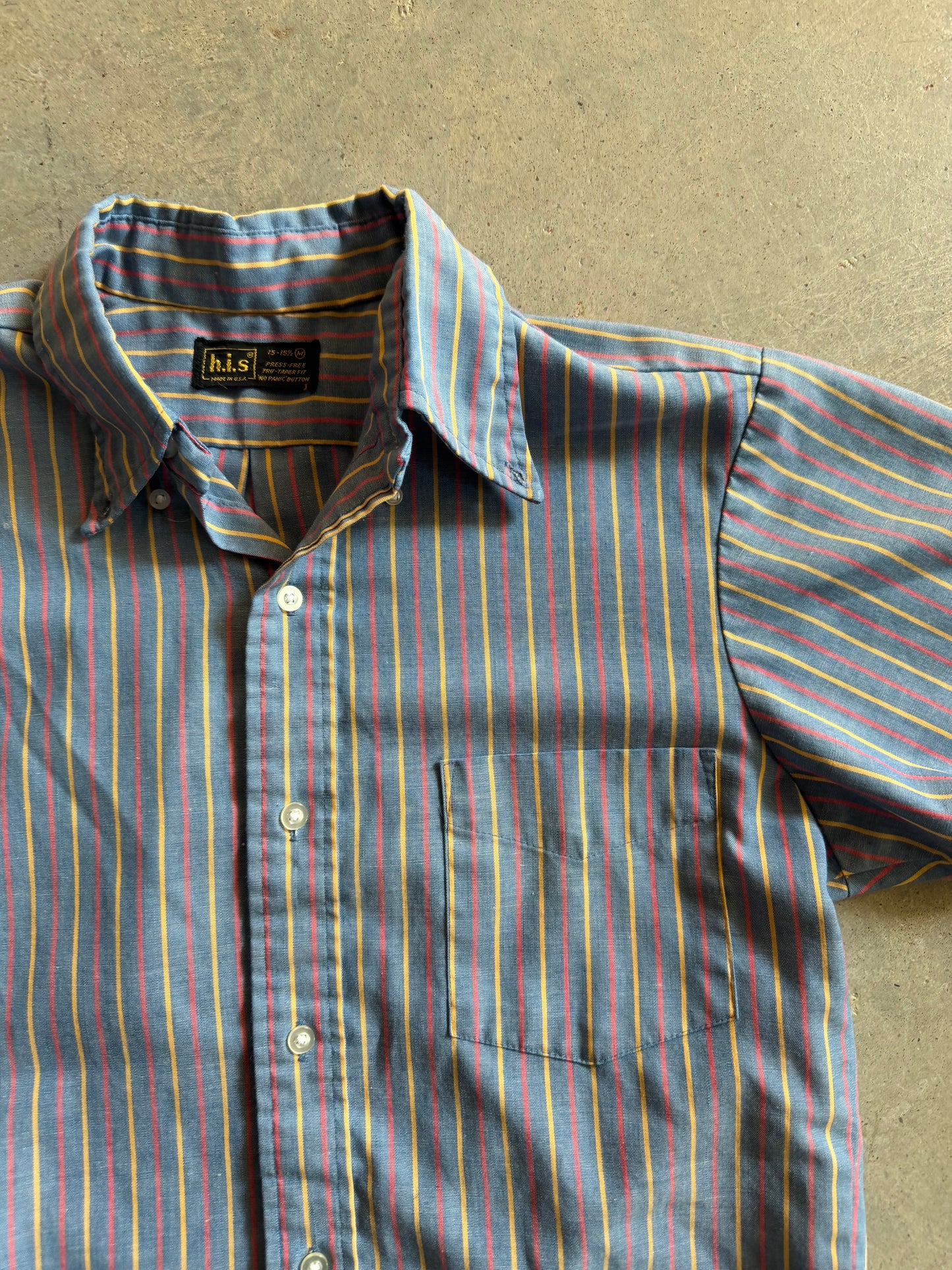 VTG HIS Stripe Cropped Button Up Shirt Sz M