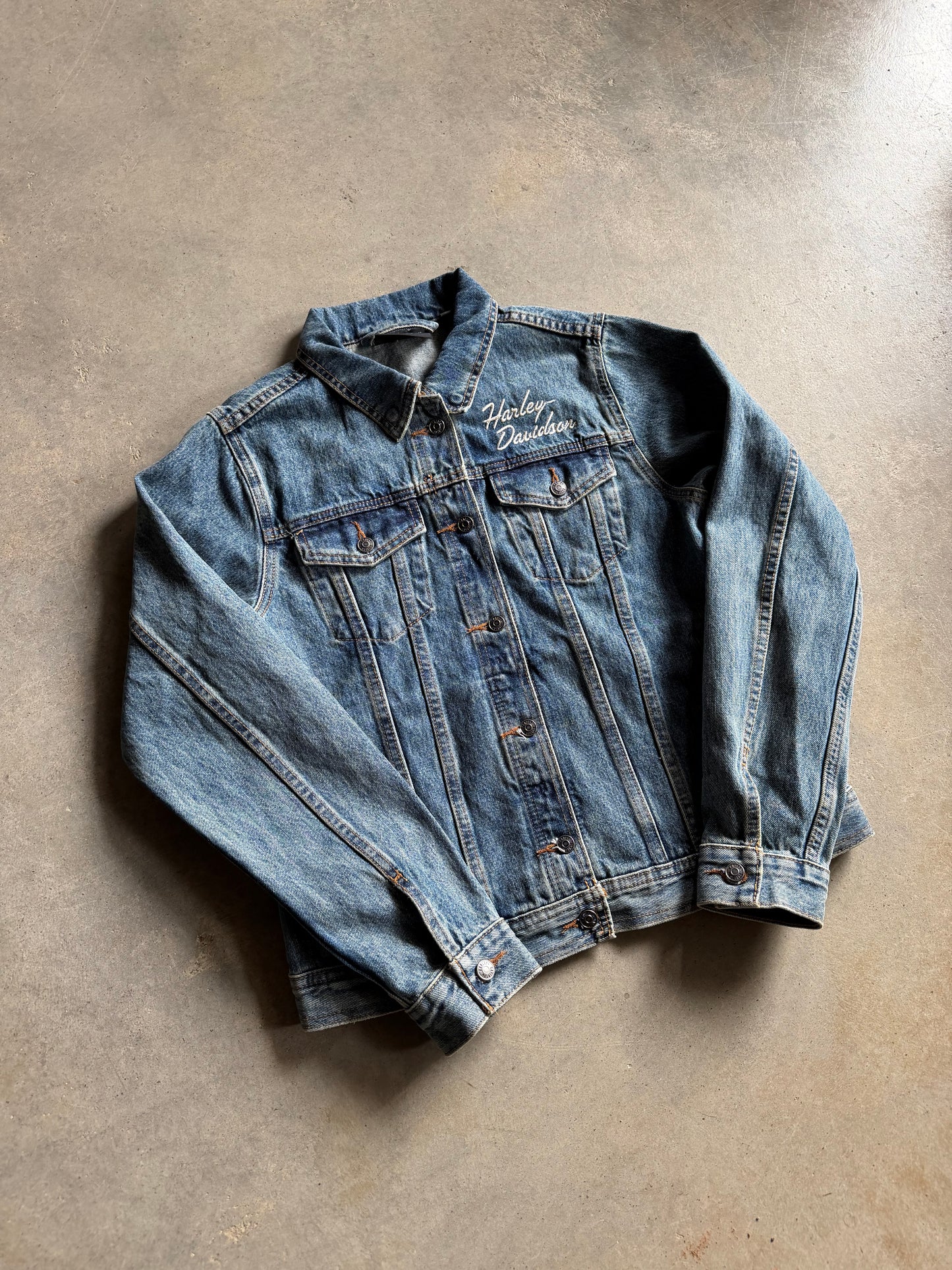 VTG Harley Davidson Blue Jean Jacket Sz S/M