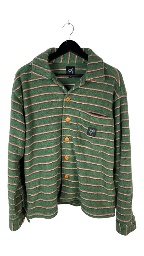 Used Brain Dead Striped Micro Sherpa Overshirt Green/Multi Sz L