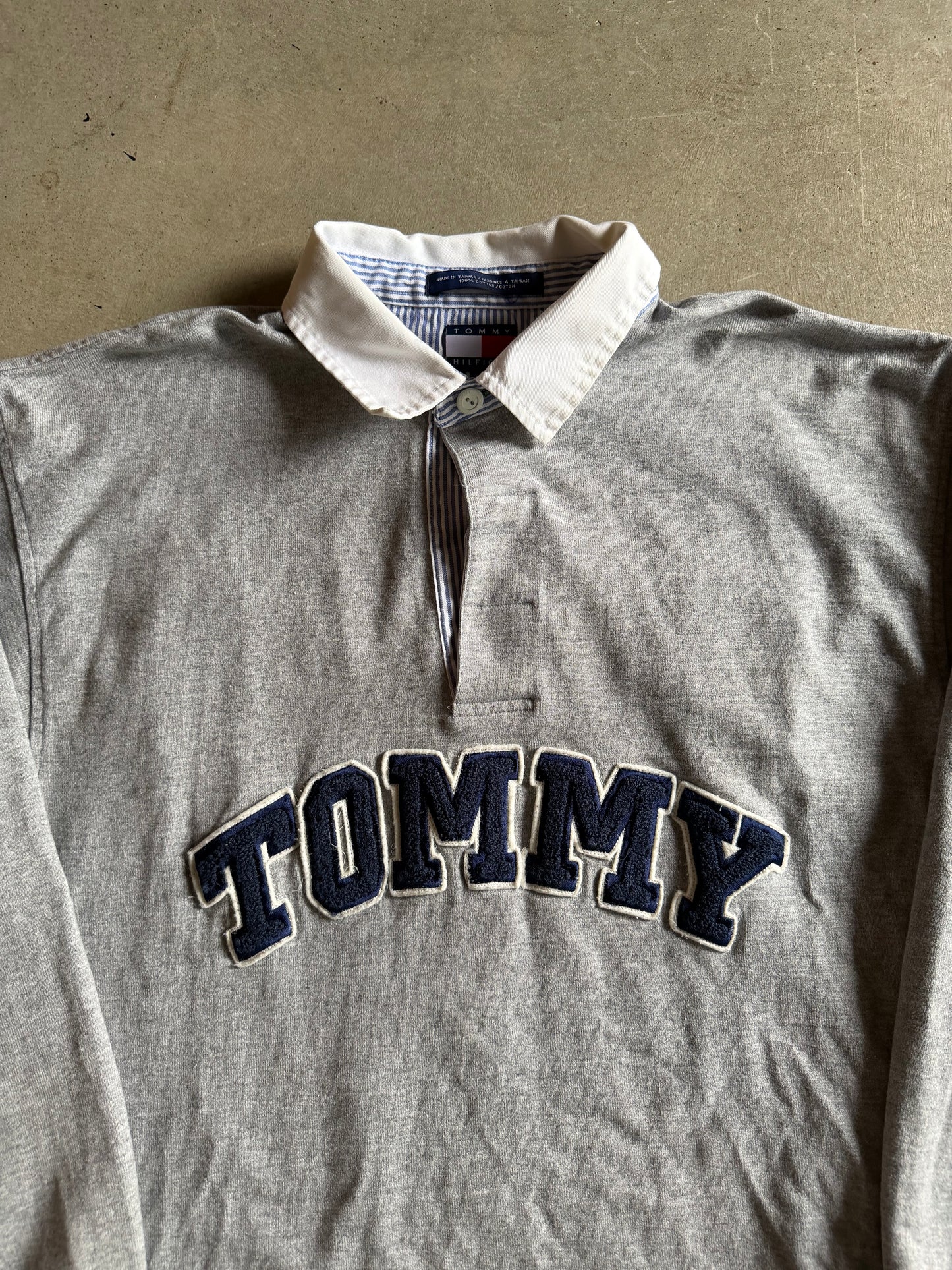 VTG Tommy Hilfiger Gray Rugby Shirt Sz L