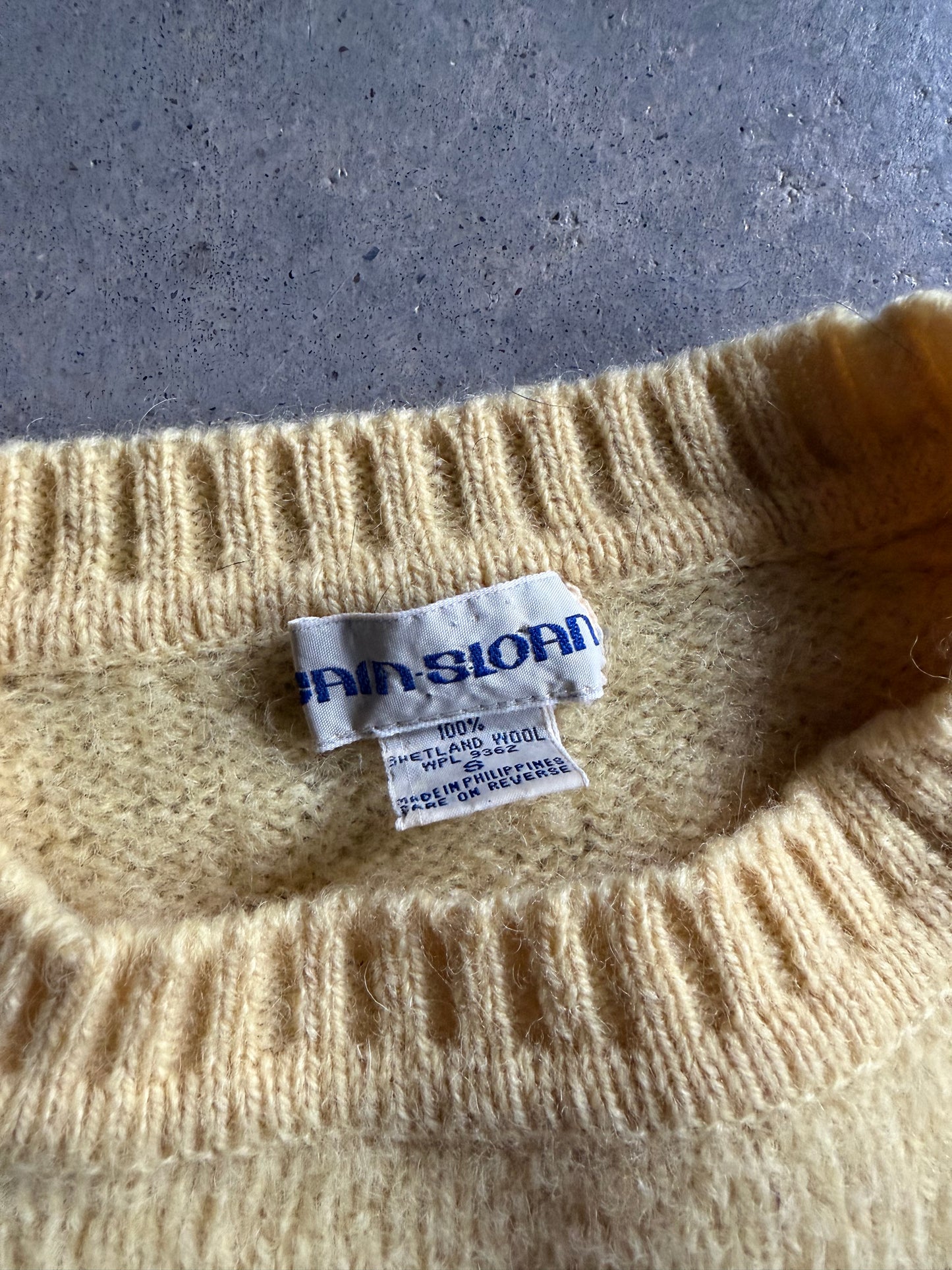 VTG Cain Sloan Shetland Wool Yellow Sweater Sz S