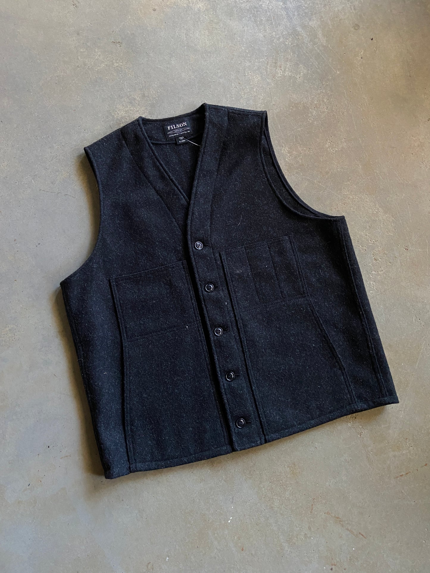 Filson Black Wool Vest Sz XL
