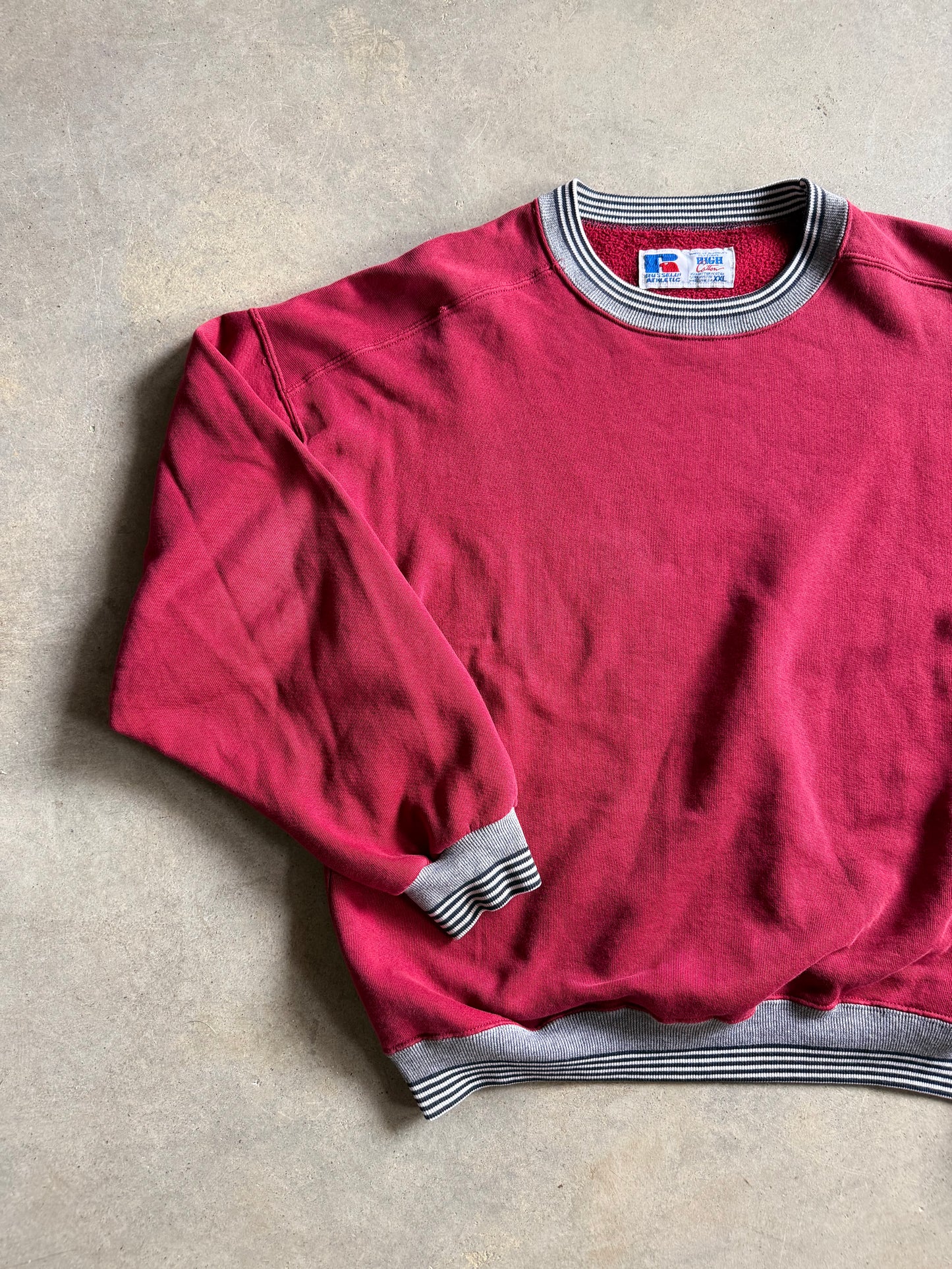 VTG Russell Athletic Maroon Stripe Sweatshirt Sz 2XL