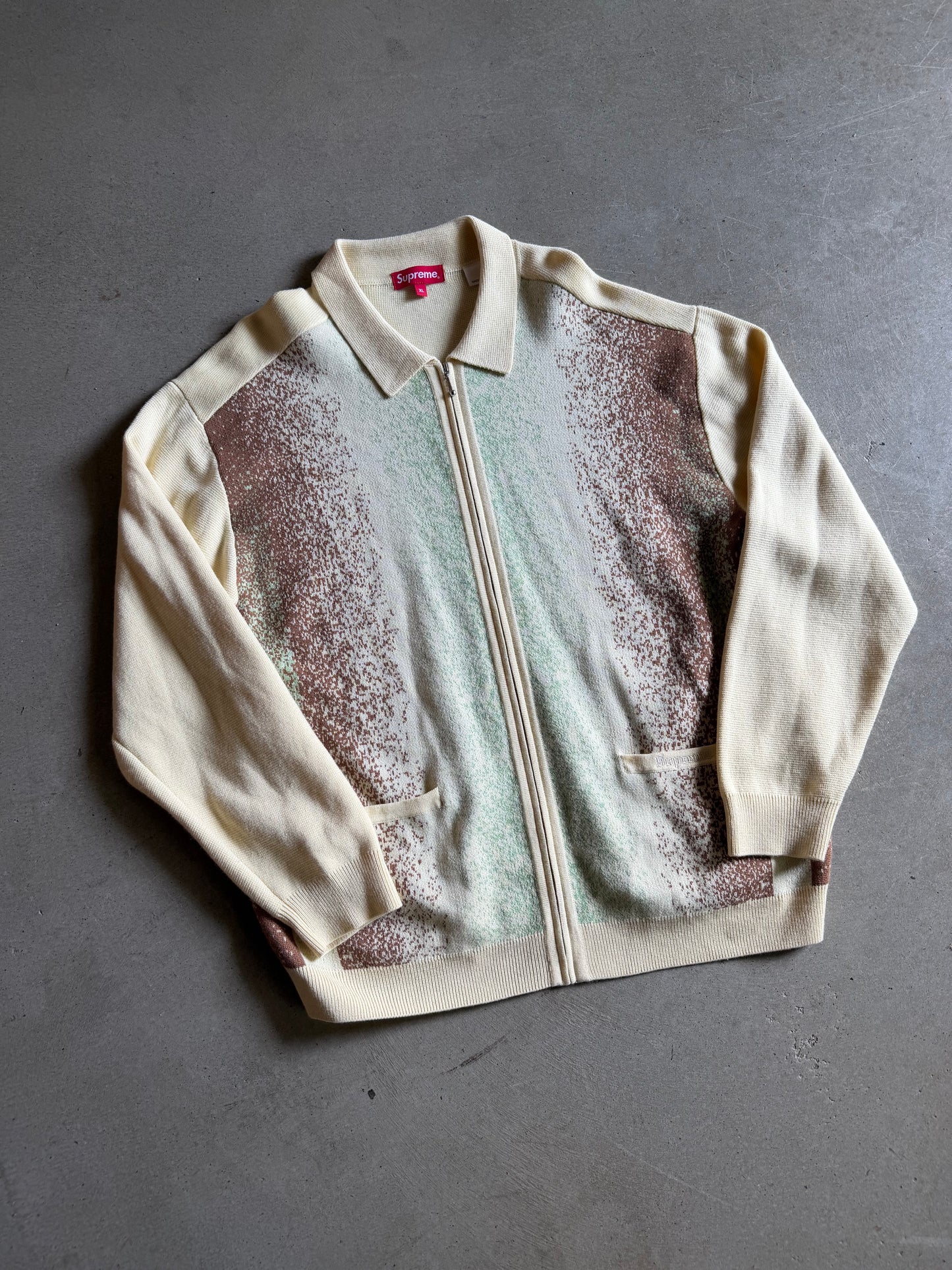 Supreme Gradient Stripe Zip Up Cardigan Pale Yellow Sweater Sz XL