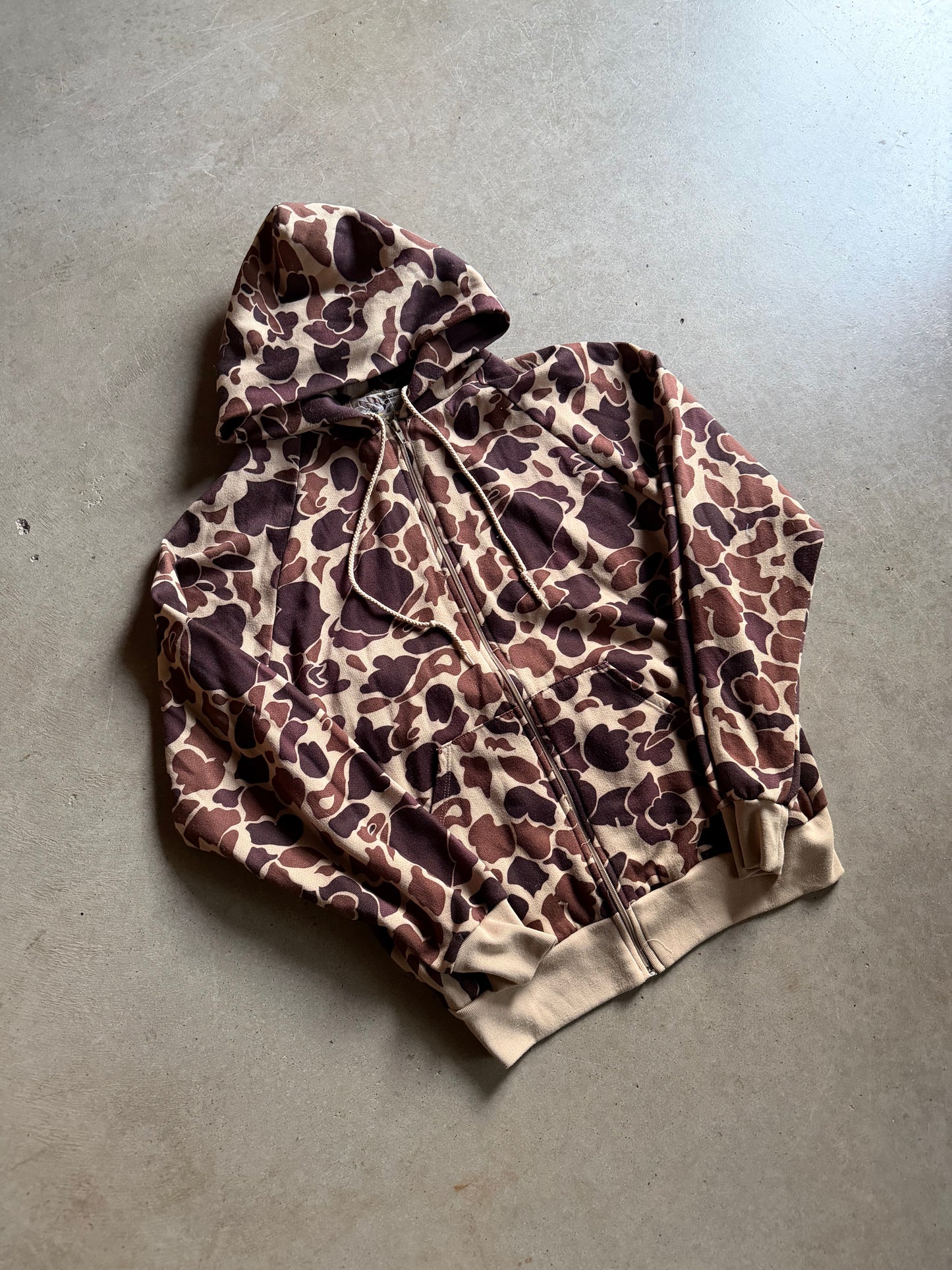 VTG Duck Bay Desert Camo Zip Up Hoodie Sz L